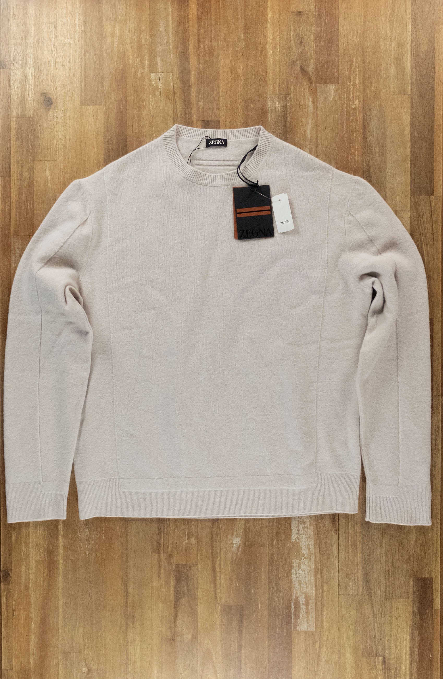 Ermenegildo Zegna ZEGNA ecru white wool cashmere crewneck sweater XL / 54 Size US XL / EU 56 / 4 - 4 Thumbnail
