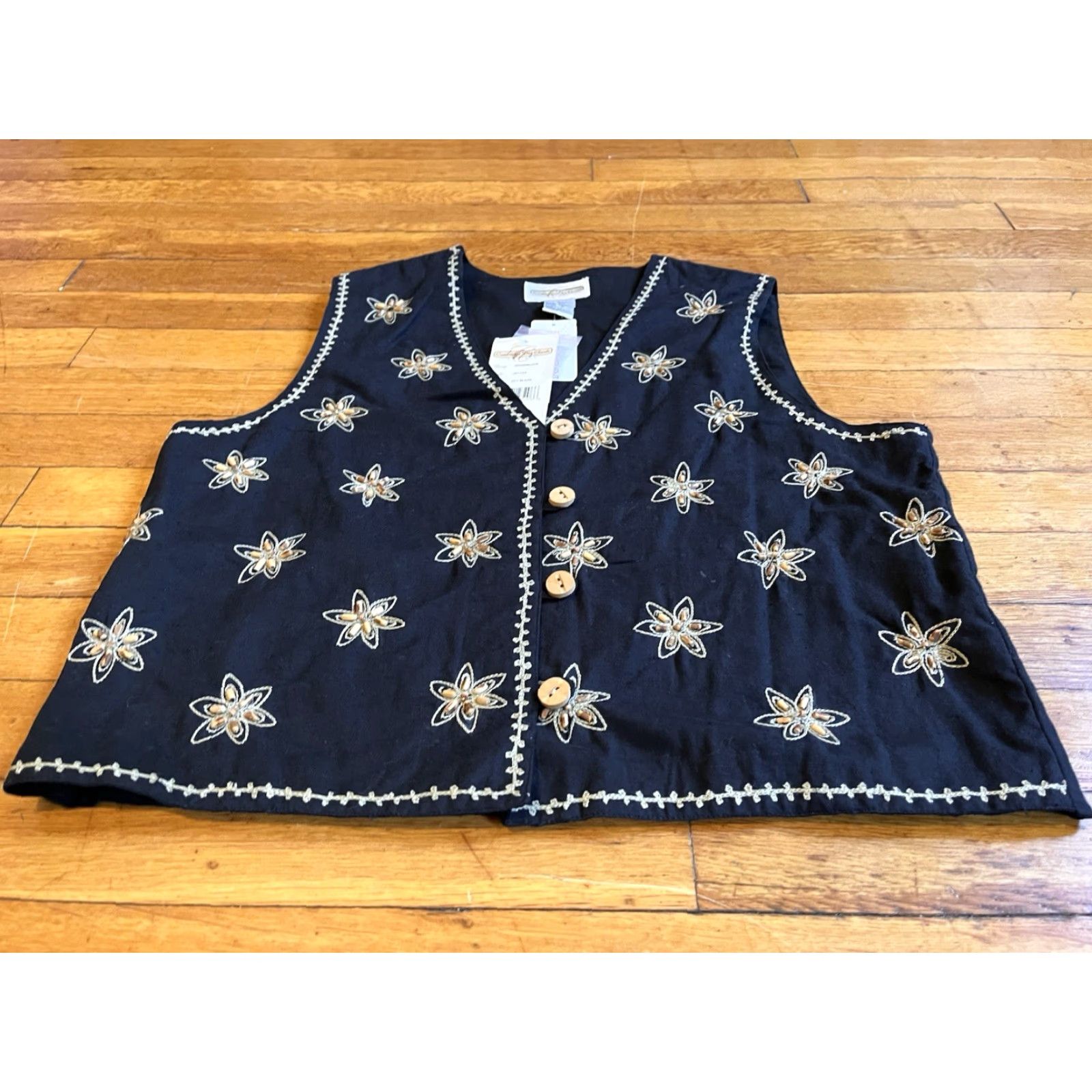 Vintage VINTAGE Cambridge Dry Goods Vest Women’s Large Black Beaded Star Size L / US 10 / IT 46 - 2 Thumbnail