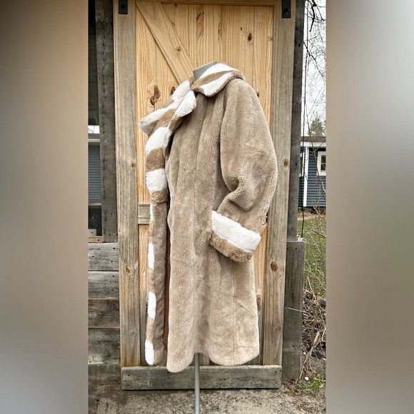 Sears Vintage Sears Fashions Brown White Stripe Faux Fur Coat Size L / US 10 / IT 46 - 3 Thumbnail