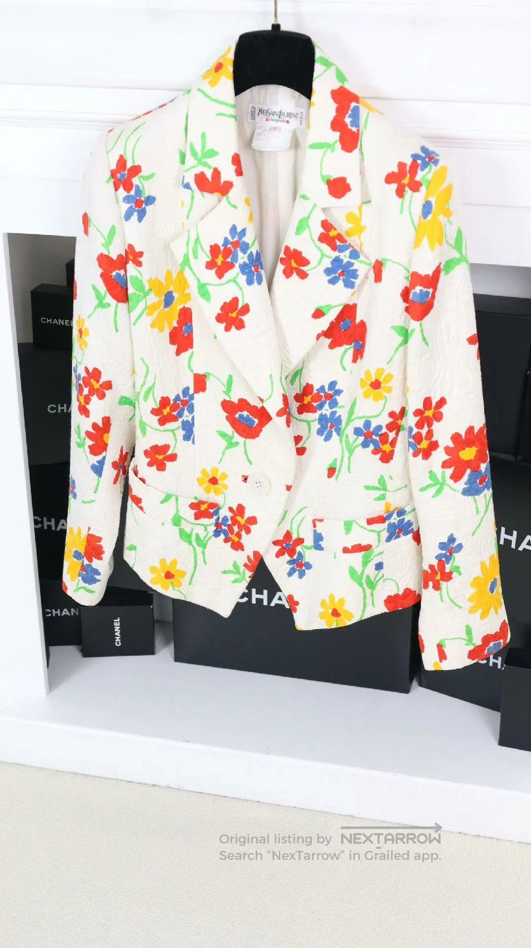Saint Laurent Paris YSL White Floral Pattern Blazer. Size S / US 4 / IT 40 - 5 Thumbnail