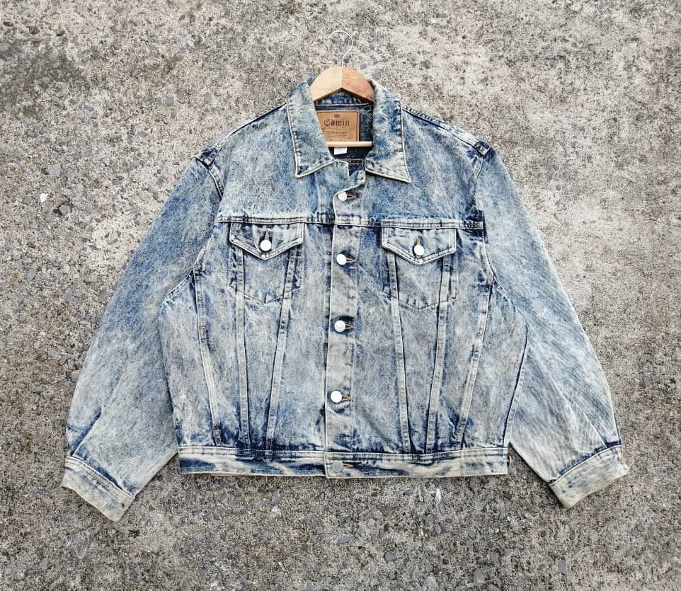 image of Edwin Nice Style Acid Washed Denim Jacket, Men's (Size Large)