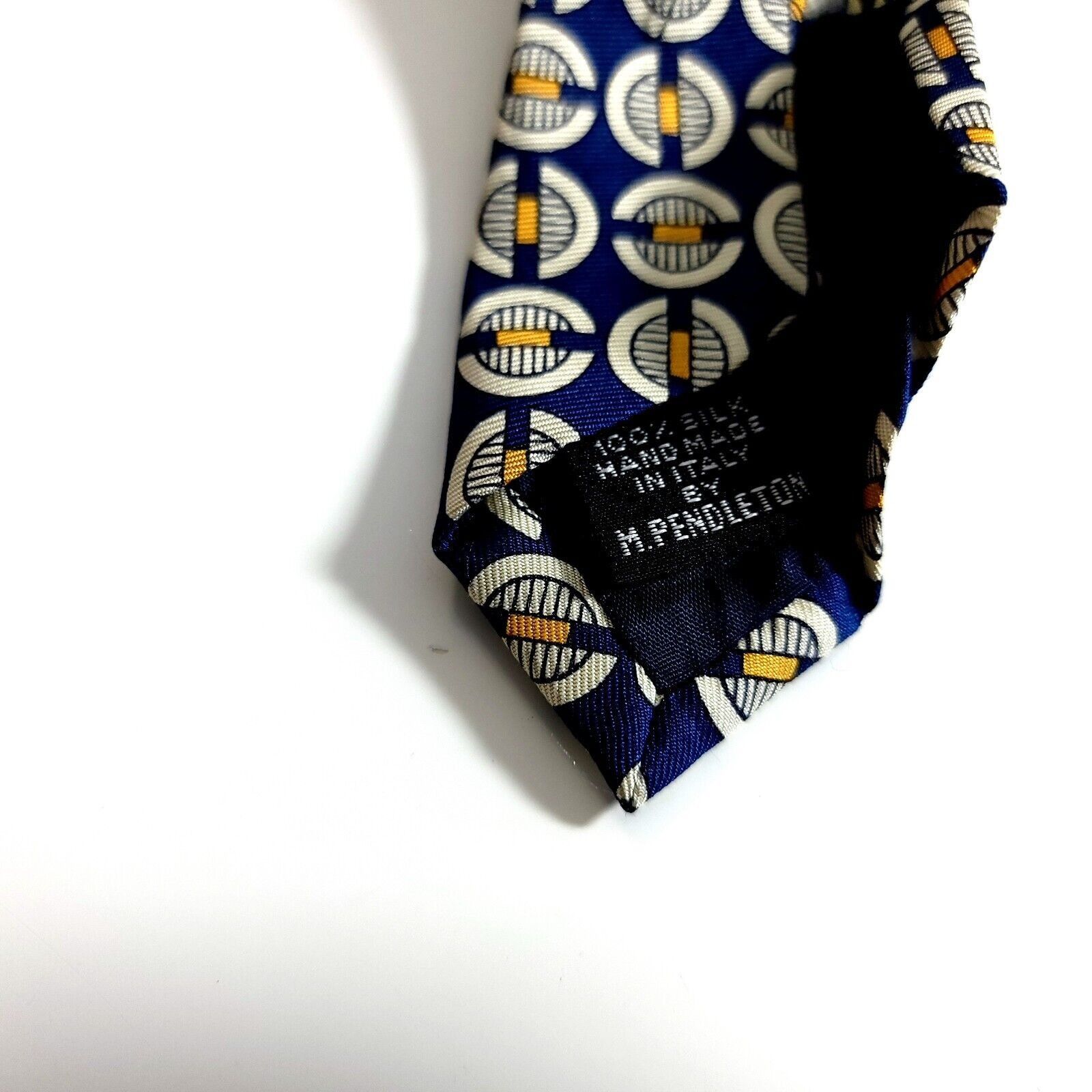 Vintage Mark Shale Blue Yellow Geometric Print Wide Silk Tie Size ONE SIZE - 4 Thumbnail