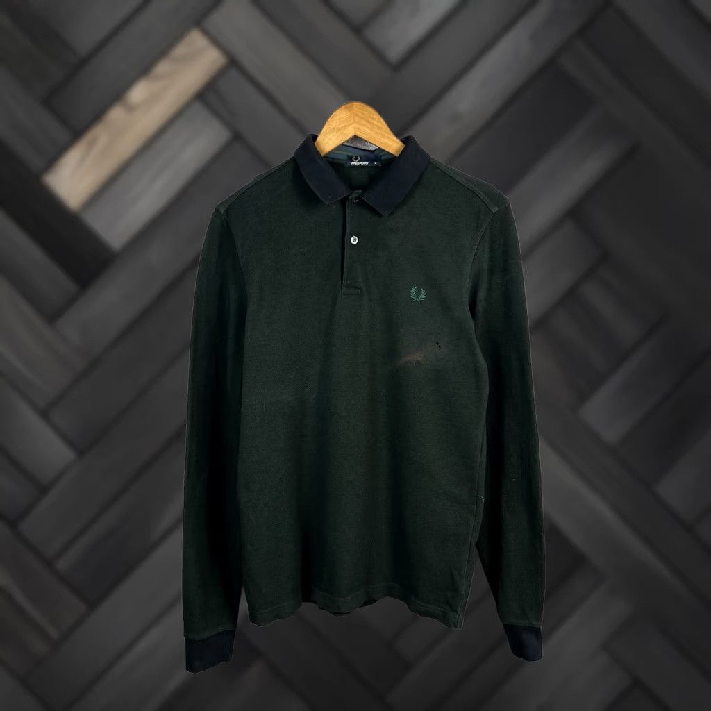 Fred Perry Polo Longsleeve Shirt Men's M Green Cotton Classic Logo Button Casual, Men's