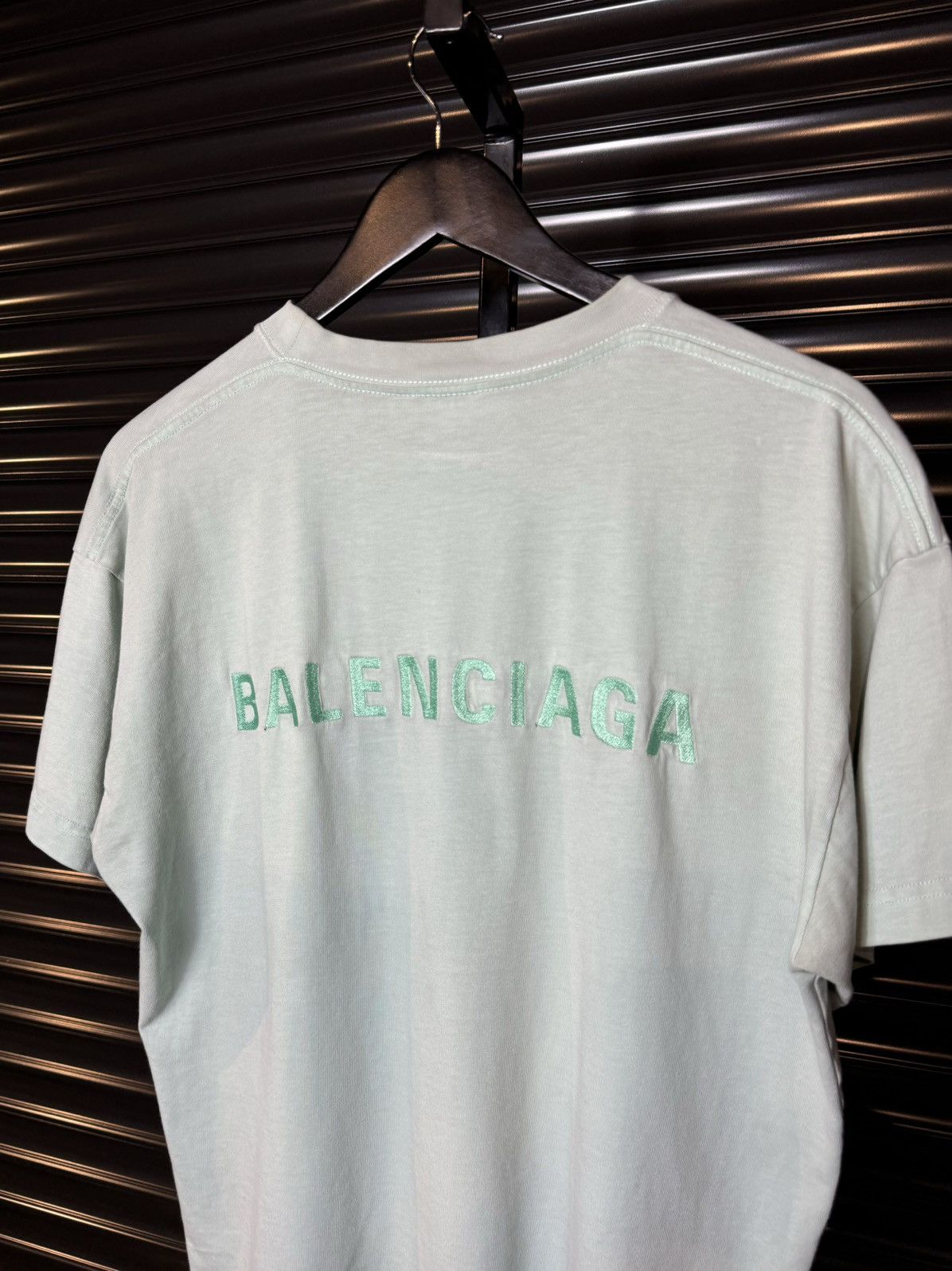 Balenciaga Blue Embroidered Logo Tee - Medium