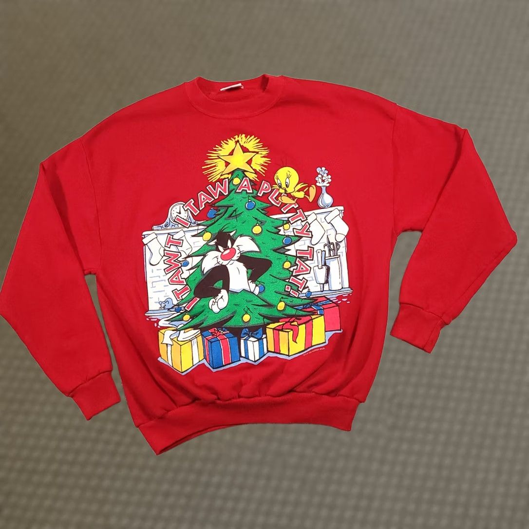 Vintage VINTAGE 1995 Looney Tunes Christmas Tweety Sylvester Red Crewneck Sweatshirt Large Unisex Adults Sweater Graphic Print Size US L / EU 52-54 / 3 - 1 Thumbnail