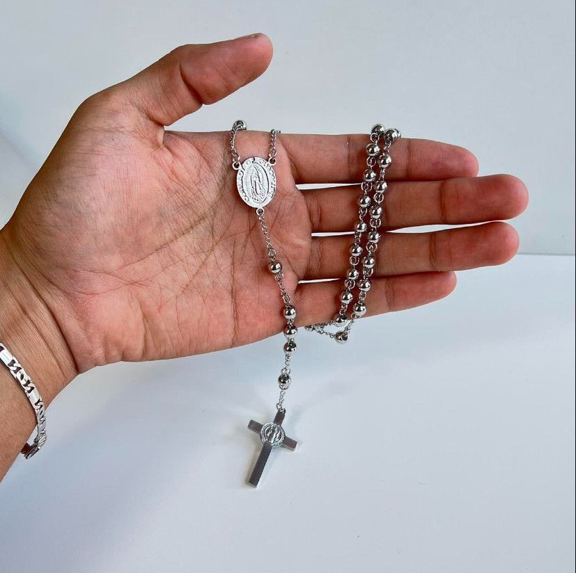 Jewelry Y2K 2000s chrome silver rosary bead necklace Size ONE SIZE - 8 Thumbnail