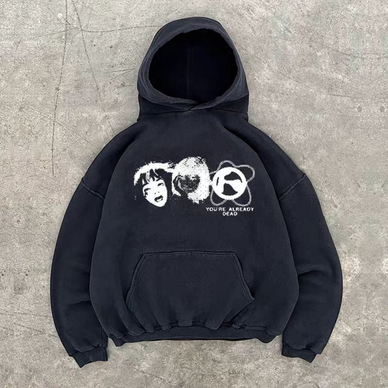 Designer × Japanese Brand Street retro face print washed hoodie Size US L / EU 52-54 / 3 - 1 Thumbnail