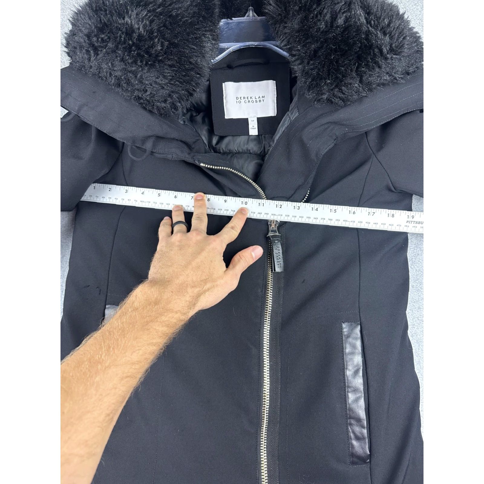 Vintage Derek Lam 10 Crosby Jacket Womens Small Black Faux Fur Hood Long Zip Coat Size S / US 4 / IT 40 - 4 Thumbnail
