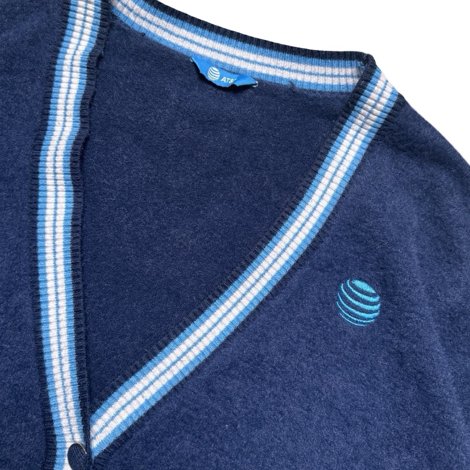 Other AT&T Employee Fuzzy Cardigan Blue Striped Size XL Size XL / US 12-14 / IT 48-50 - 3 Thumbnail