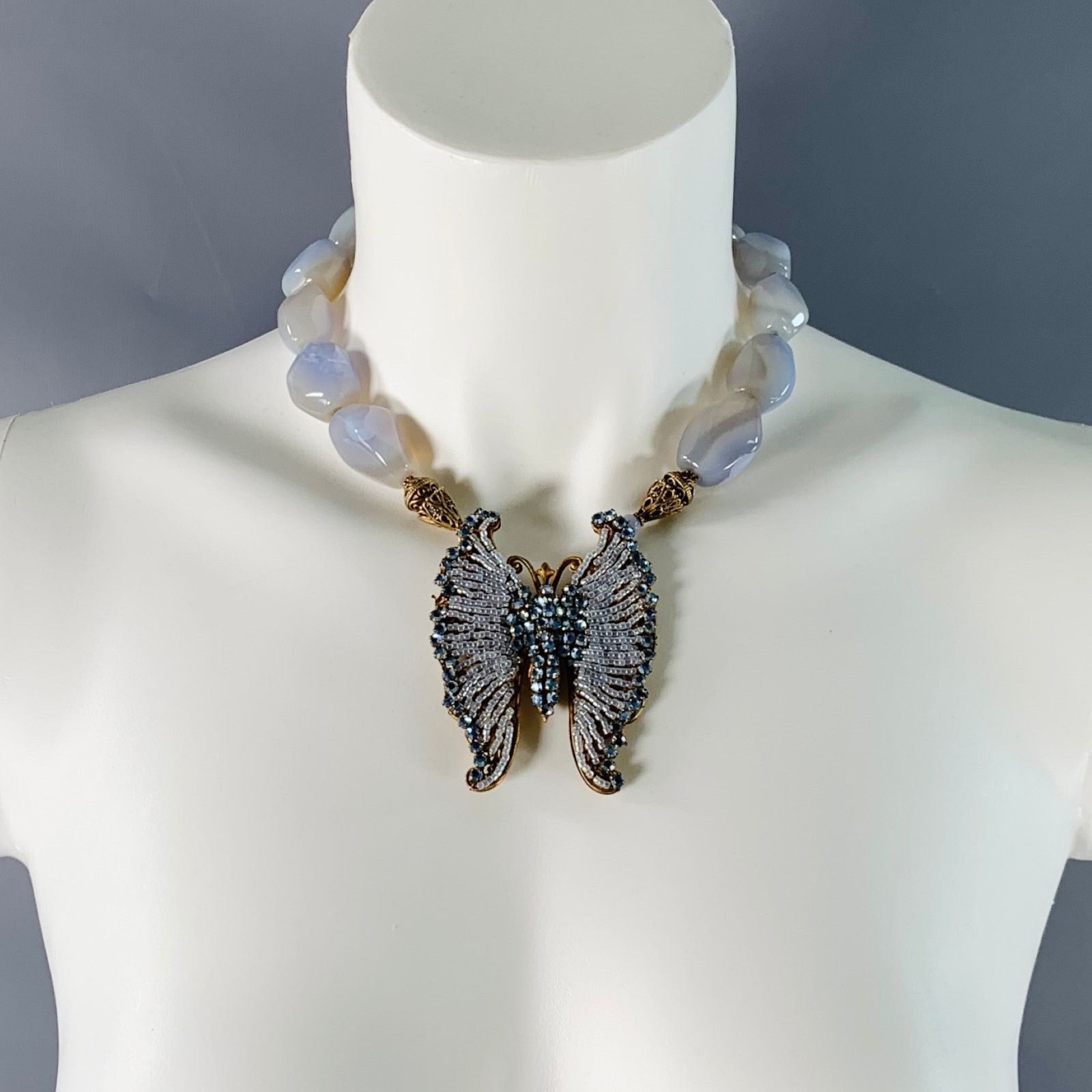 Miriam Haskell Vintage Blue Gold Butterfly Beads Pendant Necklace Size ONE SIZE - 3 Thumbnail