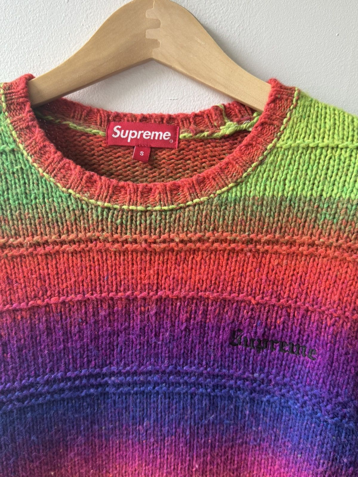 Supreme Gradient Stripe Sweater モーガン蔵人着用 Supreme Gradient Stripe Sweater (FW22) - $158