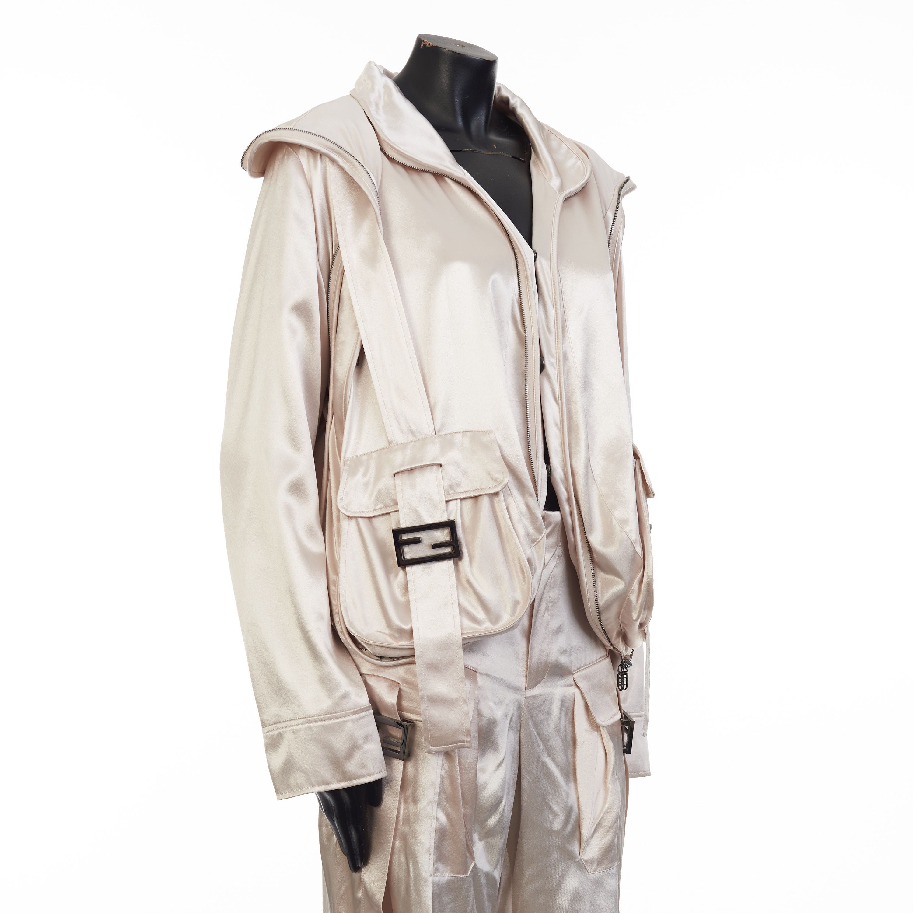 Fendi Beige Satin Blouson Jacket - Snap Closure, Metal FF Buckle Size S / US 4 / IT 40 - 8 Thumbnail