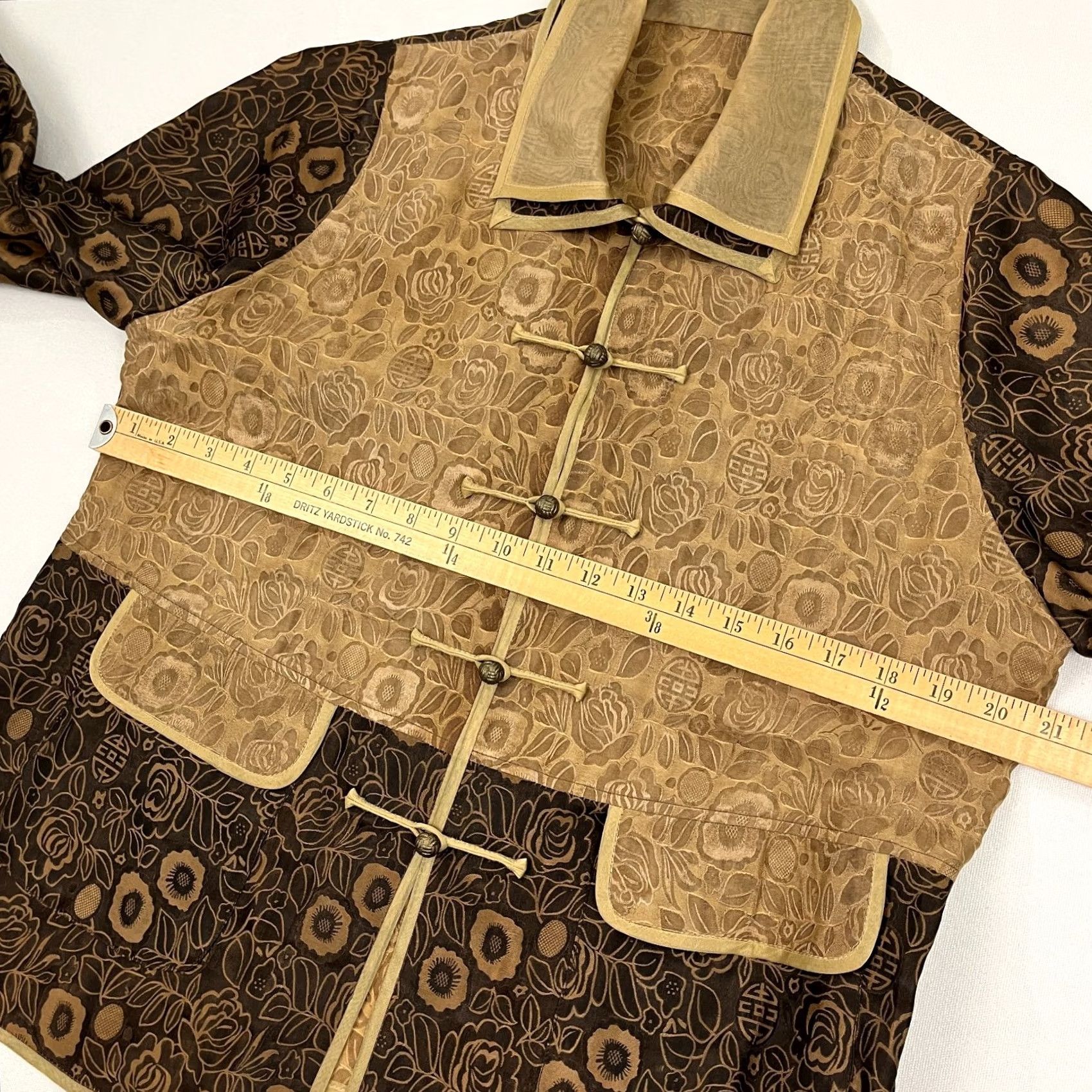 Vintage Earthen Silk Womens Blouse M Brown Tan Silk Pockets Buttons Mandarin Size M / US 6-8 / IT 42-44 - 5 Thumbnail