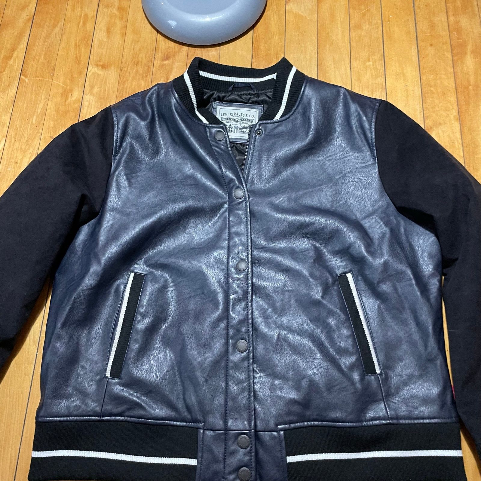 Levi's Levi's Mixed Faux Leather Bomber Jacket Black Navy M XL Size US XL / EU 56 / 4 - 3 Thumbnail