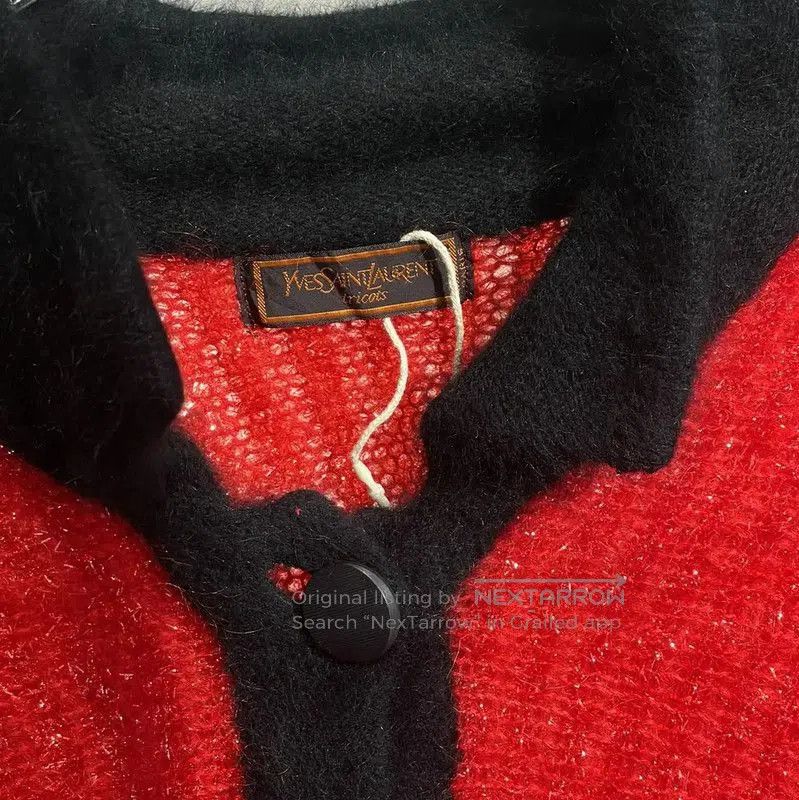 Yves Saint Laurent YSL Red Women's Cardigan with Black Accents . Size L / US 10 / IT 46 - 2 Thumbnail