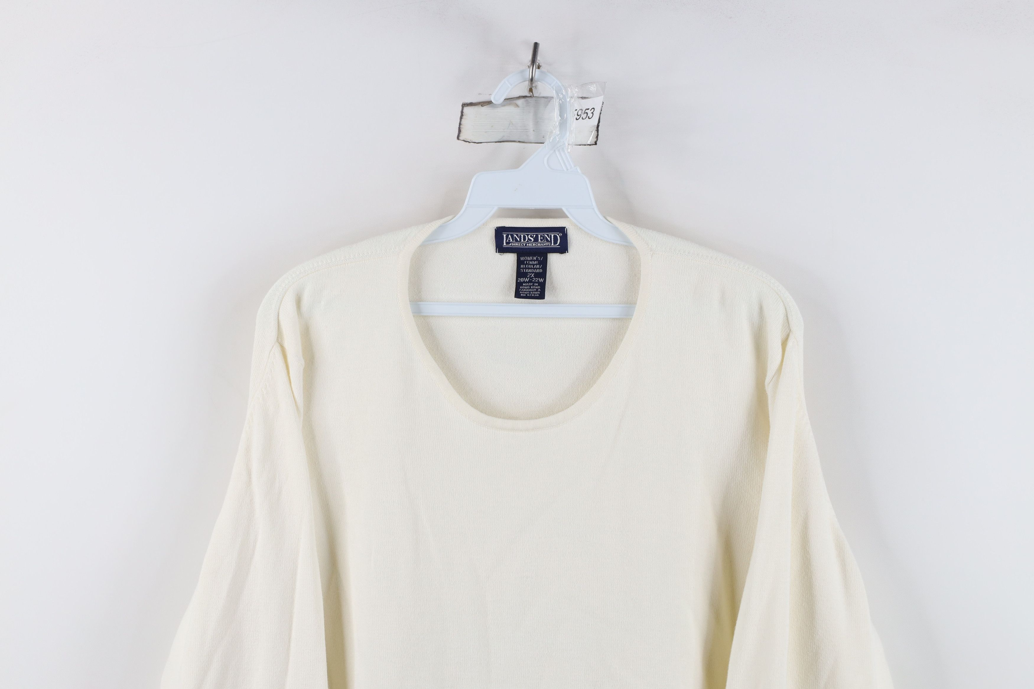 Lands' End Vintage 90s Lands End Lightweight Ribbed Knit Sweater Cream Size XXL / US 16-18 / IT 52-54 - 2 Thumbnail