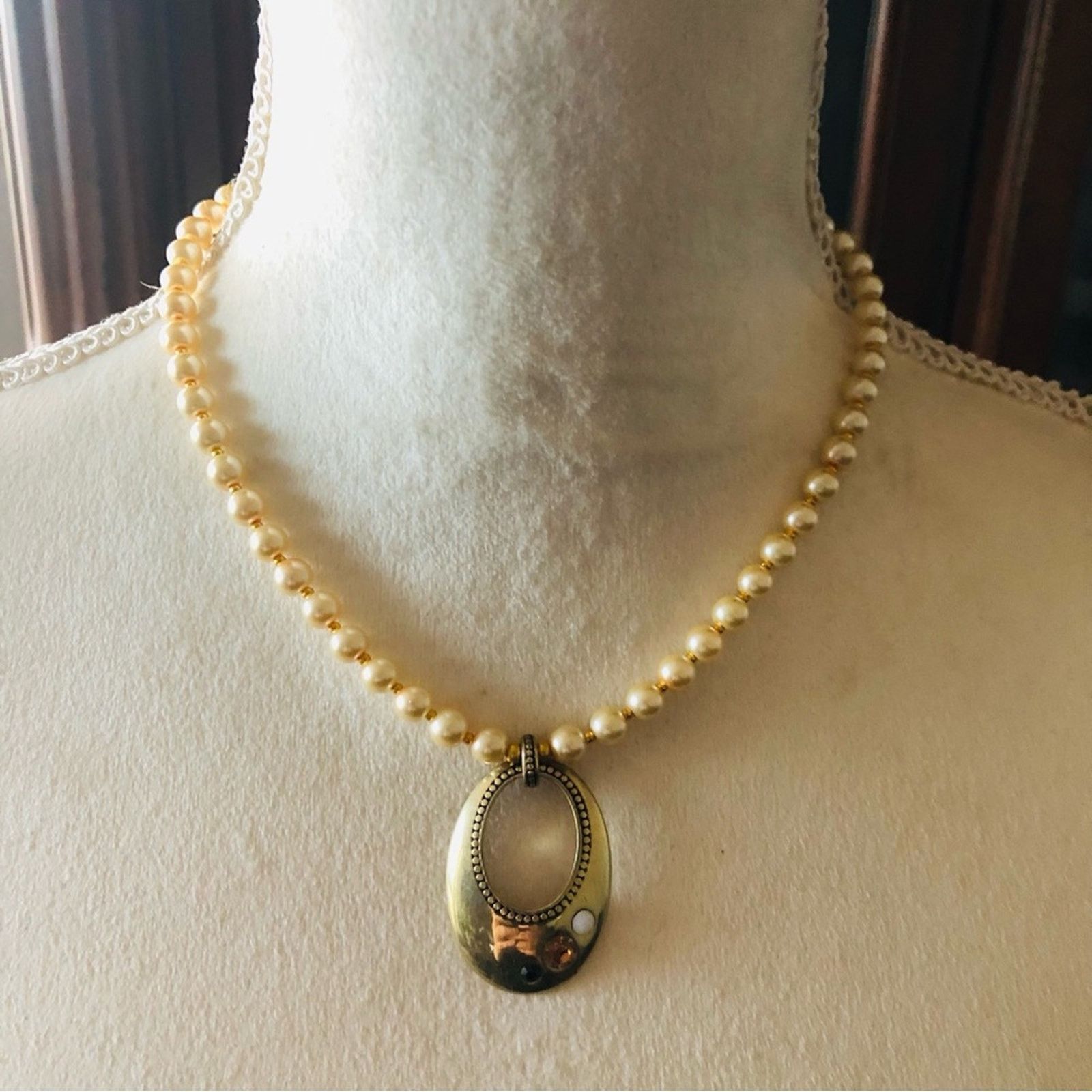 Handmade Handcrafted repurpose stone open raindrop Pearl necklace Size ONE SIZE - 2 Thumbnail