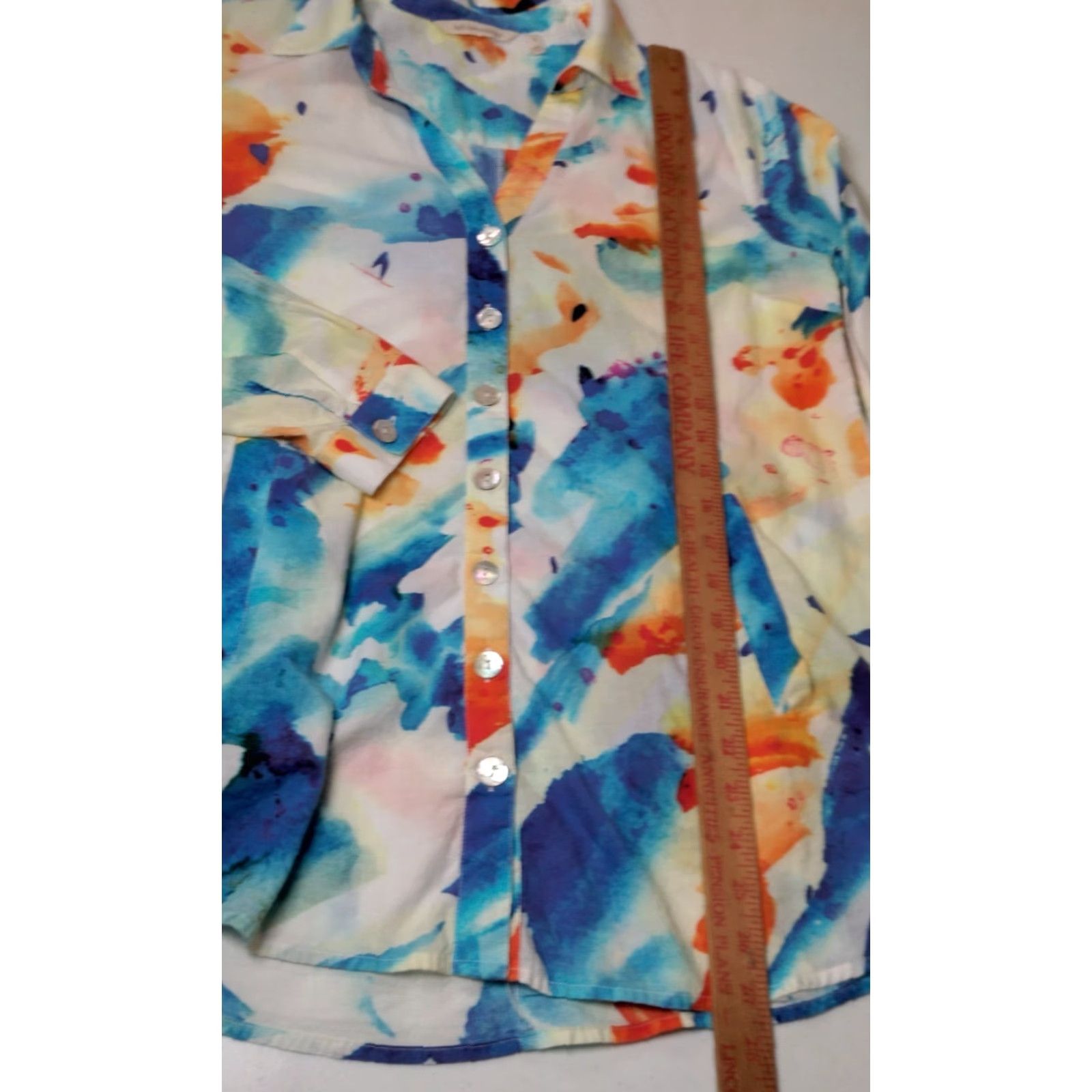 Soft Surroundings Soft Surroundings Blouse Women S Multicolor Watercolor Print Cotton 3/4 Sleeve Collared Pullover Regular Fit Artsy Colorful Womens Size S / US 4 / IT 40 - 5 Thumbnail
