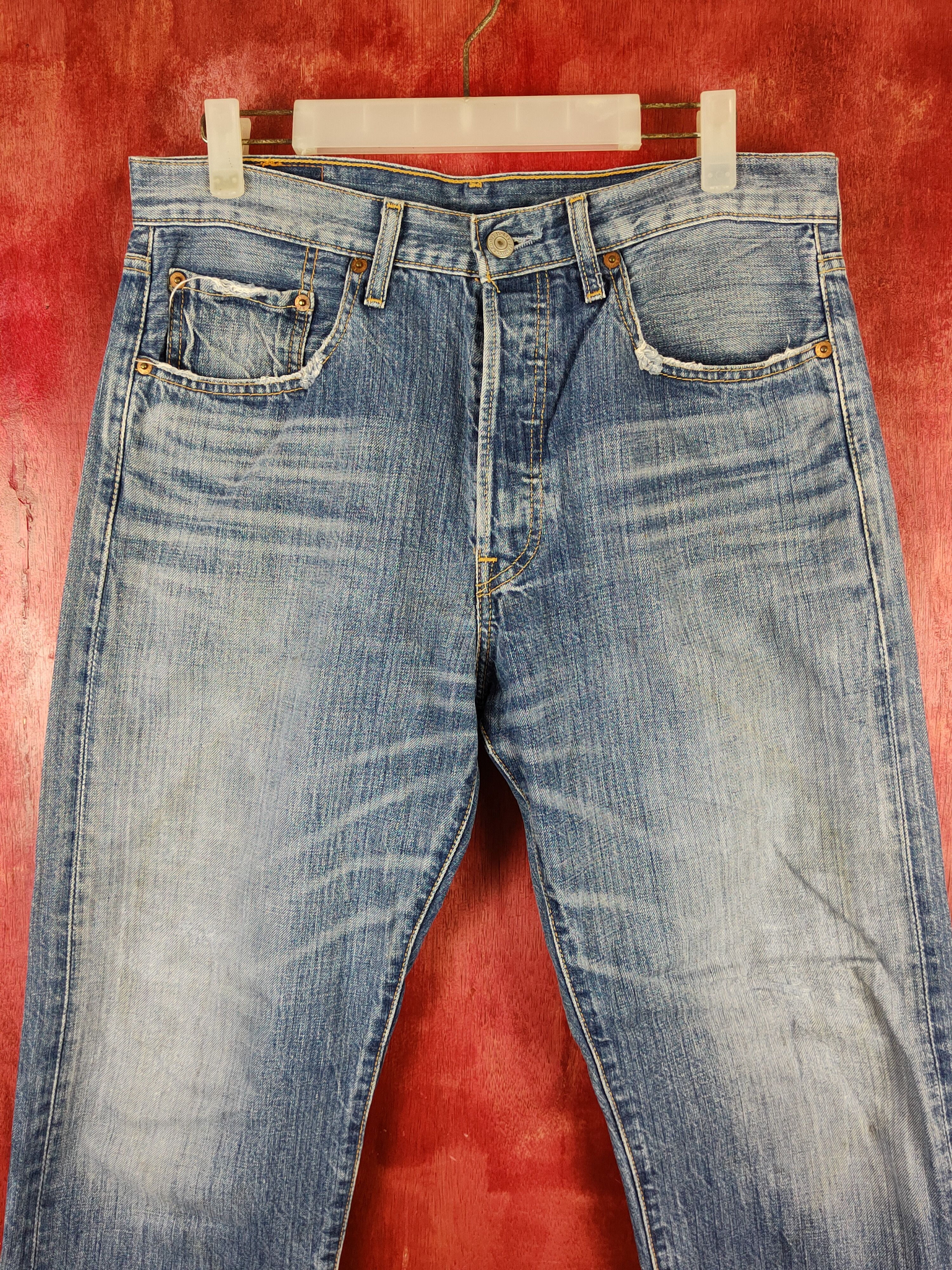 Japanese Brand 501 Levi's Blue Distressed Ripped Jeans #S1830 Size US 33 - 2 Thumbnail