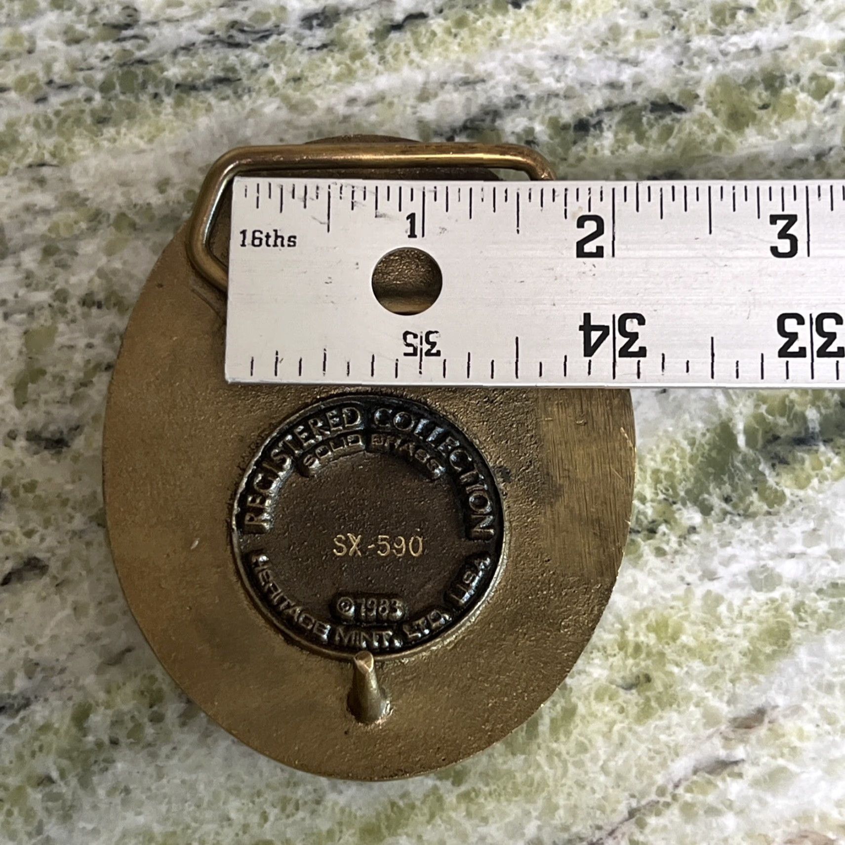 Vintage VINTAGE 1983 Pig Bowl Buckle Sacramento Police Sheriff Numbered Certificate Leather Bag Belt Buckle Men Gold Brass Certificate 1.5 in Fits 1.5 in BB Size ONE SIZE - 5 Thumbnail