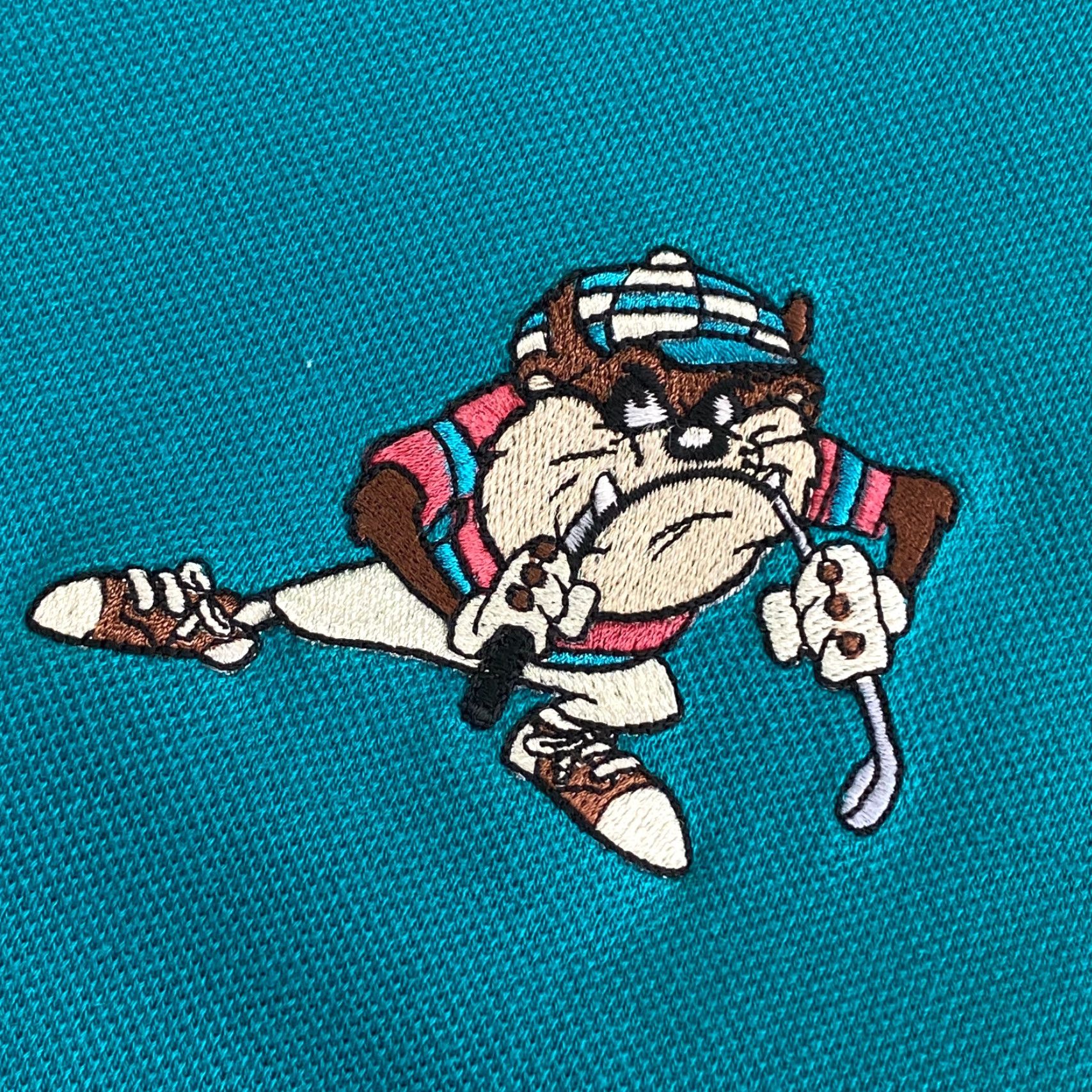 Vintage VINTAGE Looney Tunes Polo Shirt Golfing 2XL Teal Blue Green Acme Clothing Co Taz Green Polo Shirt Men 90s Cartoon Golf Size US L / EU 52-54 / 3 - 3 Thumbnail