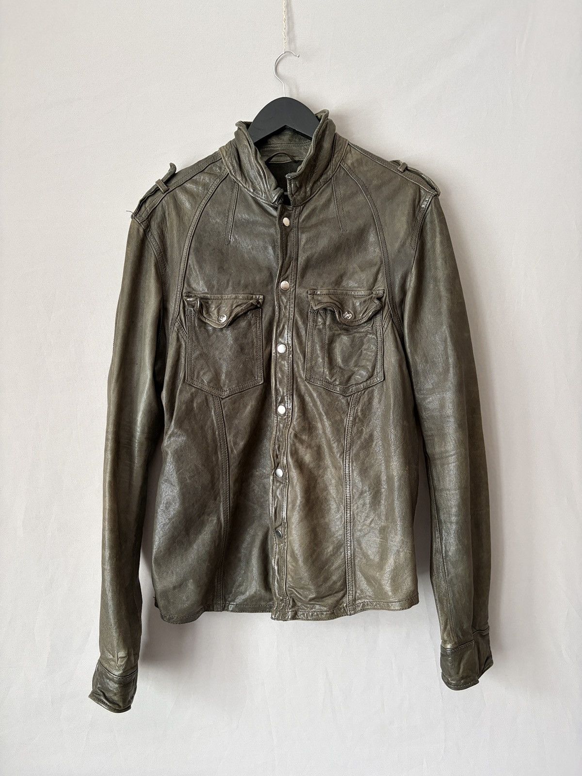 Allsaints Allsaints Wrinkled Lamb Leather Jacket Elephant Gray/Brown Size US L / EU 52-54 / 3 - 3 Thumbnail