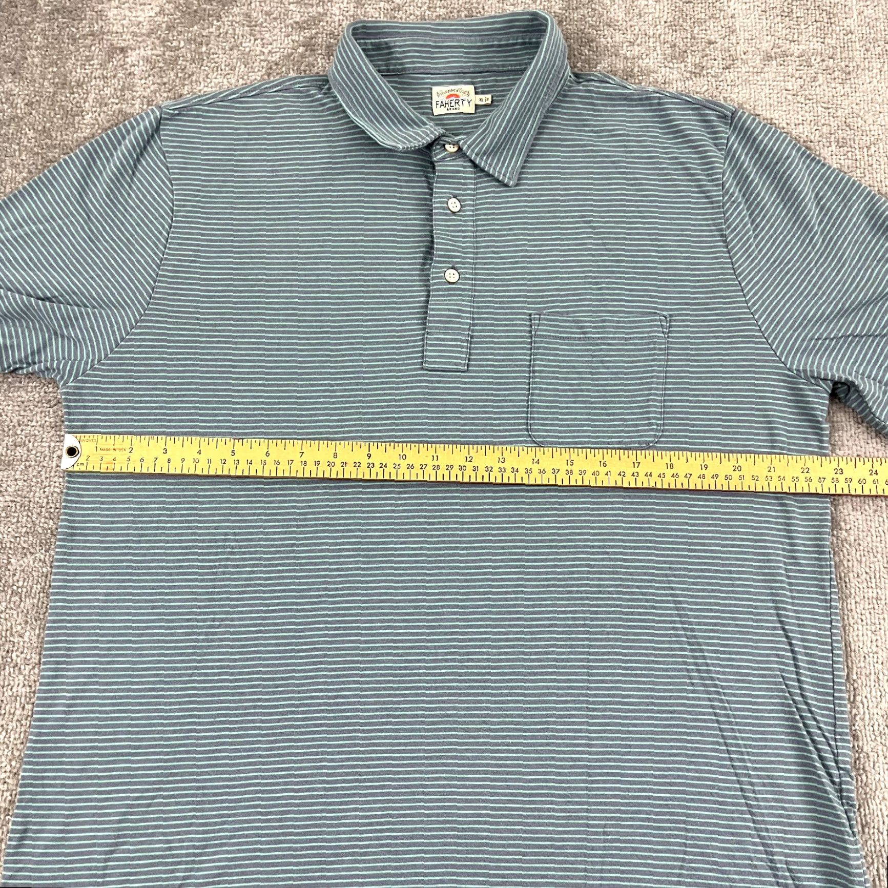 Faherty FAHERTY Polo Shirt Mens XL Green Blue Striped Preppy Beach Activewear Size US XL / EU 56 / 4 - 5 Thumbnail