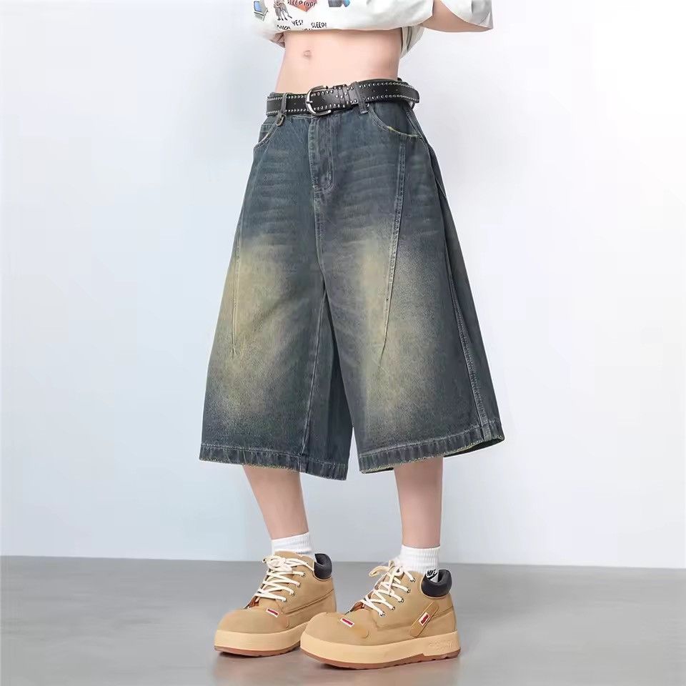 Jean Extra Long Culotte Style Washed Jorts, Baggy Denim Shorts Size US 32 / EU 48 - 3 Thumbnail