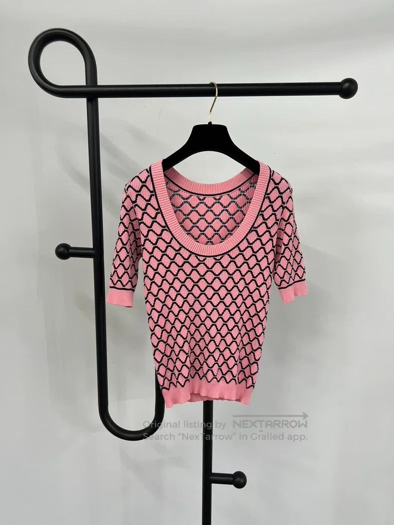 Chanel Chanel Pink diamond plaid knitted short sleeves Size XXS / US 00 / IT 34 - 2 Thumbnail