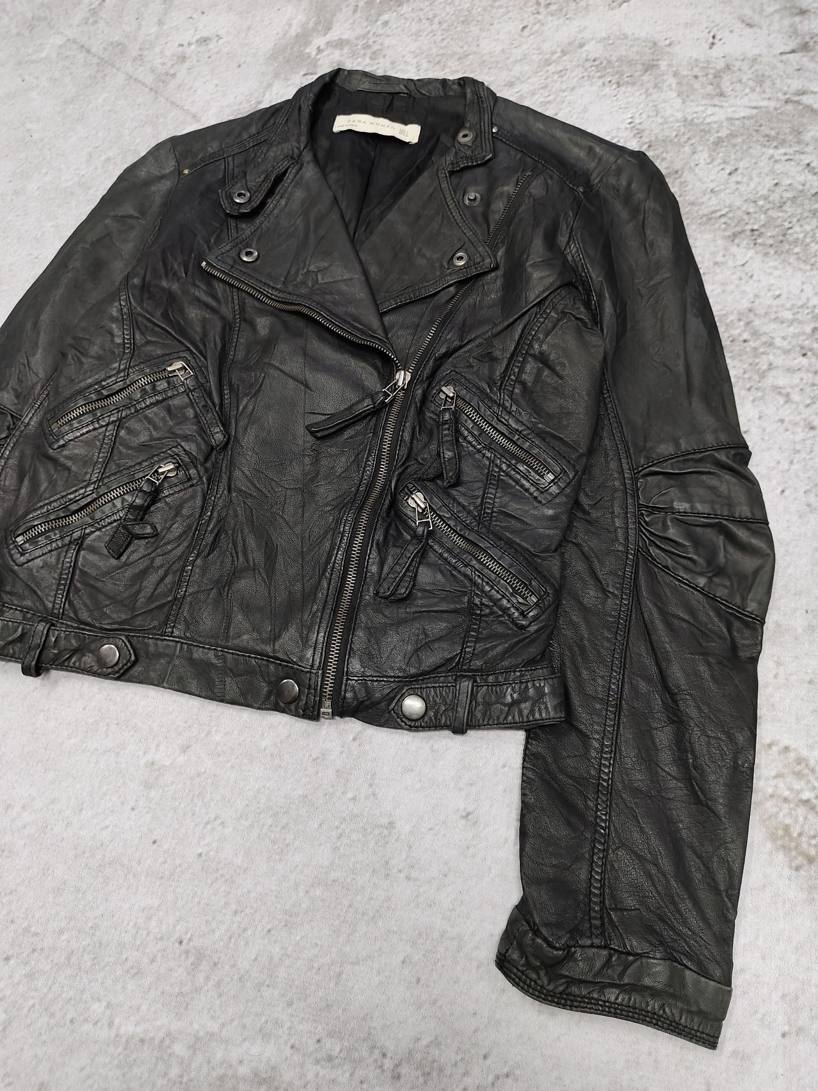 Zara ZARA- Punk Rock Grunge Biker Style Leather Jacket Size S / US 4 / IT 40 - 2 Thumbnail