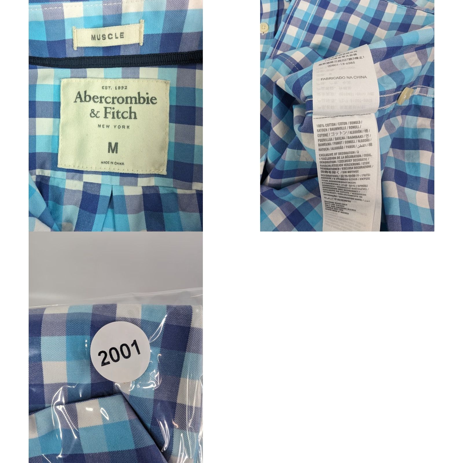 Abercrombie & Fitch Abercrombie & Fitch Button-Up Shirt Sz Medium Blue Check Muscle Fit Long Sleeve Casual Mens Size US M / EU 48-50 / 2 - 8 Thumbnail