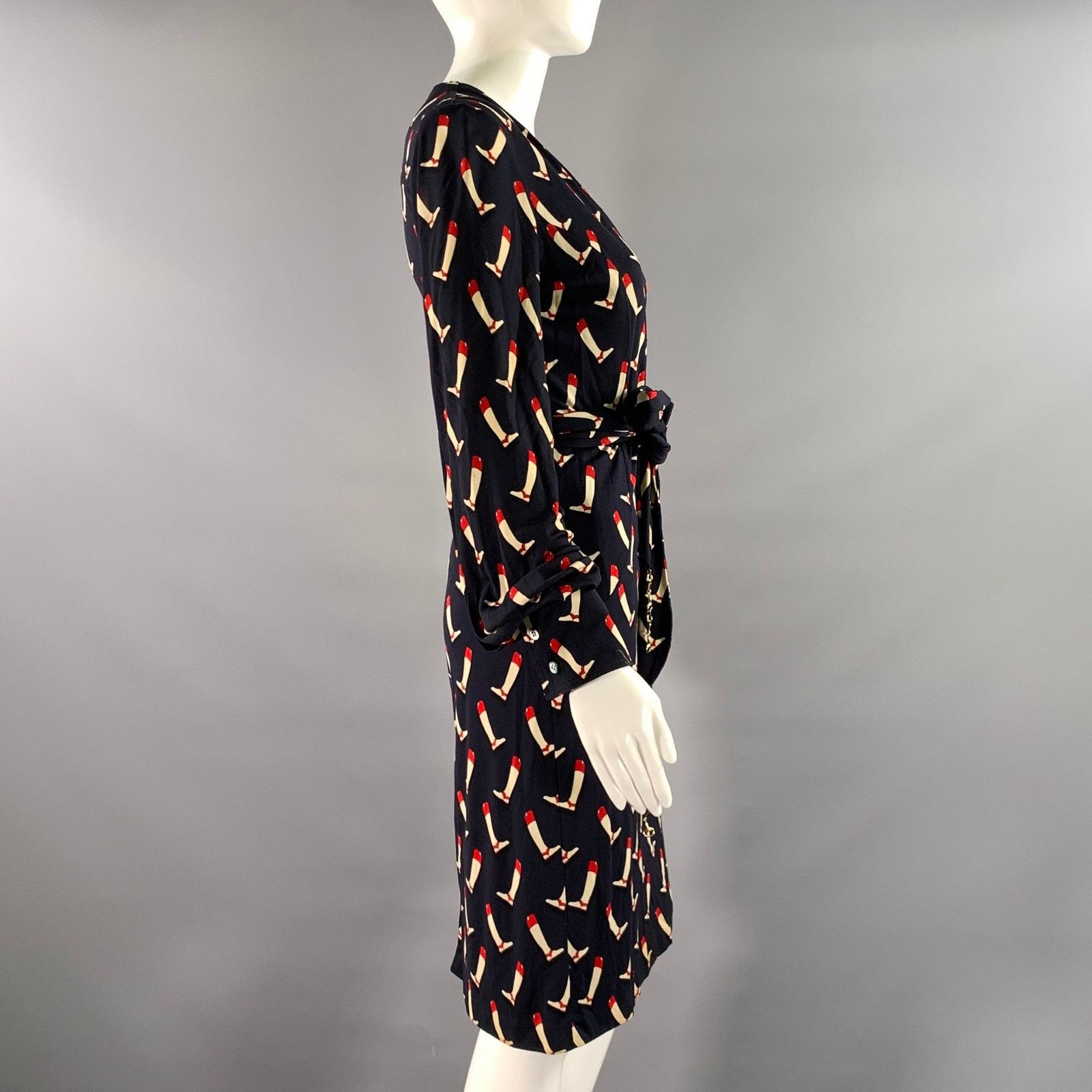 Gucci GUCCI Size 2 Navy Red Silk Riding Boots Wrap Dress Size XS / US 0-2 / IT 36-38 - 4 Thumbnail