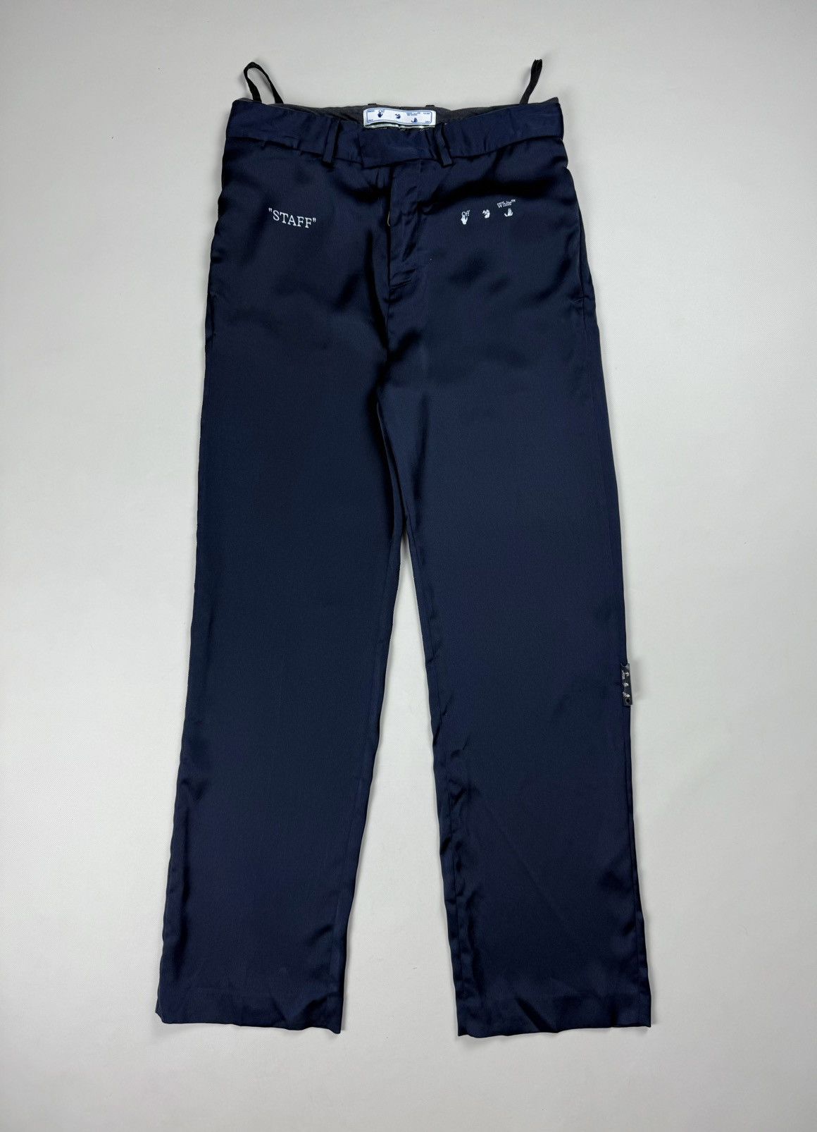 Off-White Off White Men’s Satin Dress Pants “Staff” Logo Trousers Size US 32 / EU 48 - 1 Thumbnail