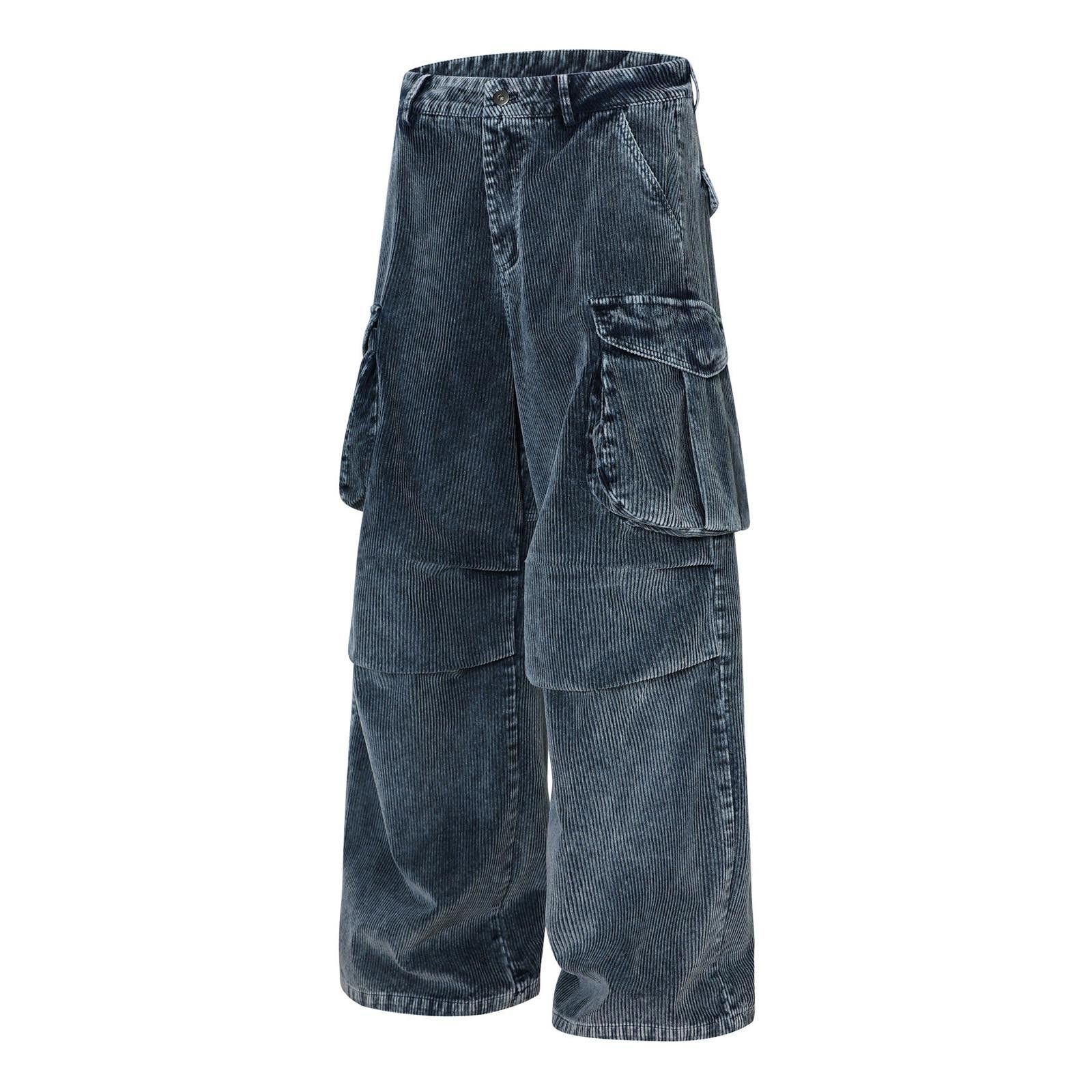 Other Blue Corduroy Multi-Pocket Cargo Wide Leg Pants Size US 30 / EU 46 - 2 Thumbnail