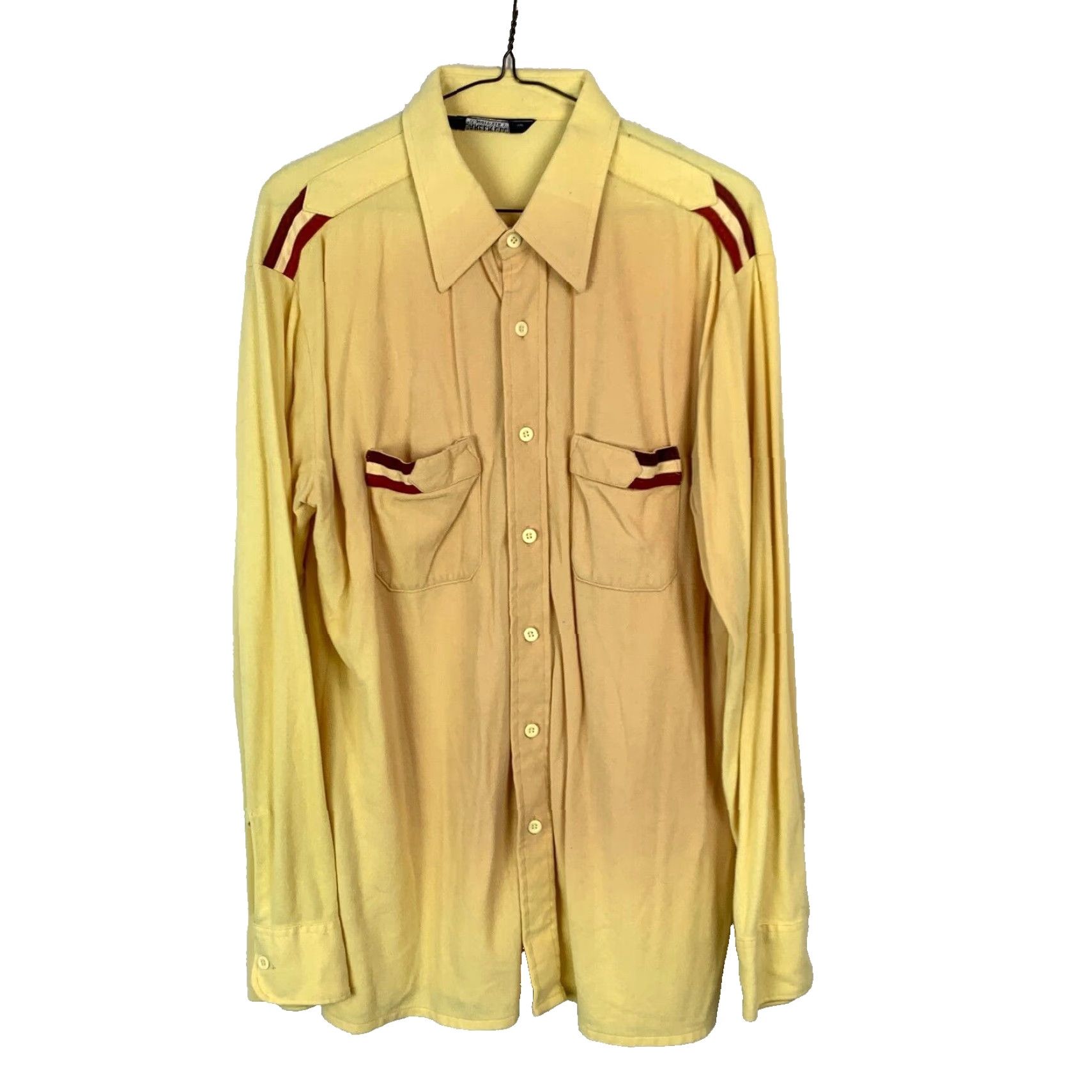 Velour VINTAGE Career Club Shirt Large Yellow 60s Damaged Long Sleeve Button-Down Mens Size US L / EU 52-54 / 3 - 2 Thumbnail