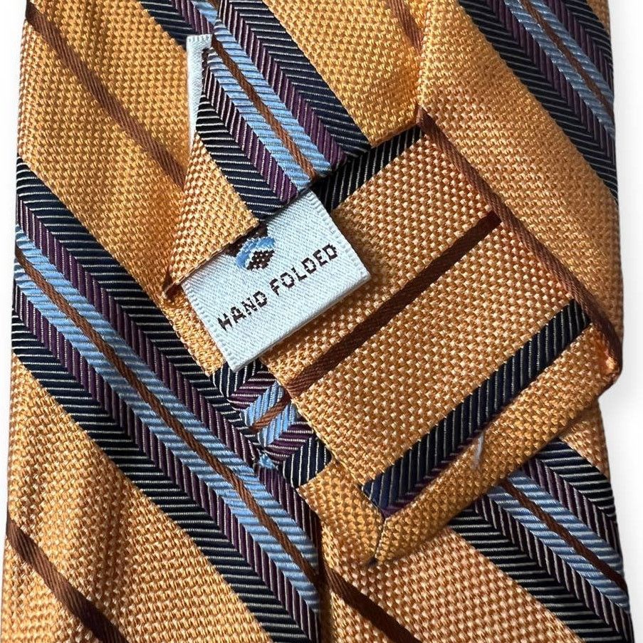 Peter Millar Peter Millar Yellow Orange Blue Striped 100% Silk Tie Size ONE SIZE - 5 Thumbnail