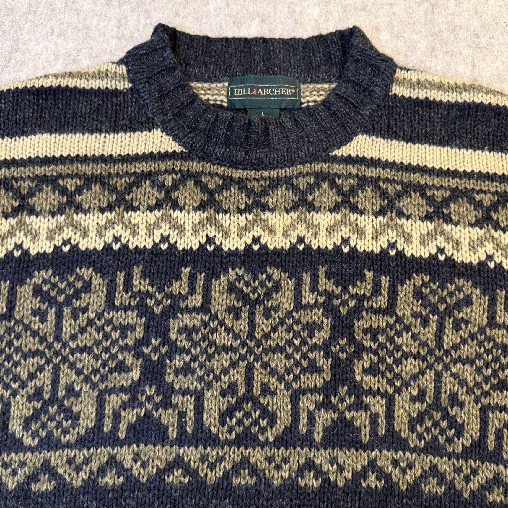 Vintage Hill & Archer Sweater Mens Large Navy Tan Fair Isle Nordic Wool Blend Crewneck Size US L / EU 52-54 / 3 - 3 Thumbnail