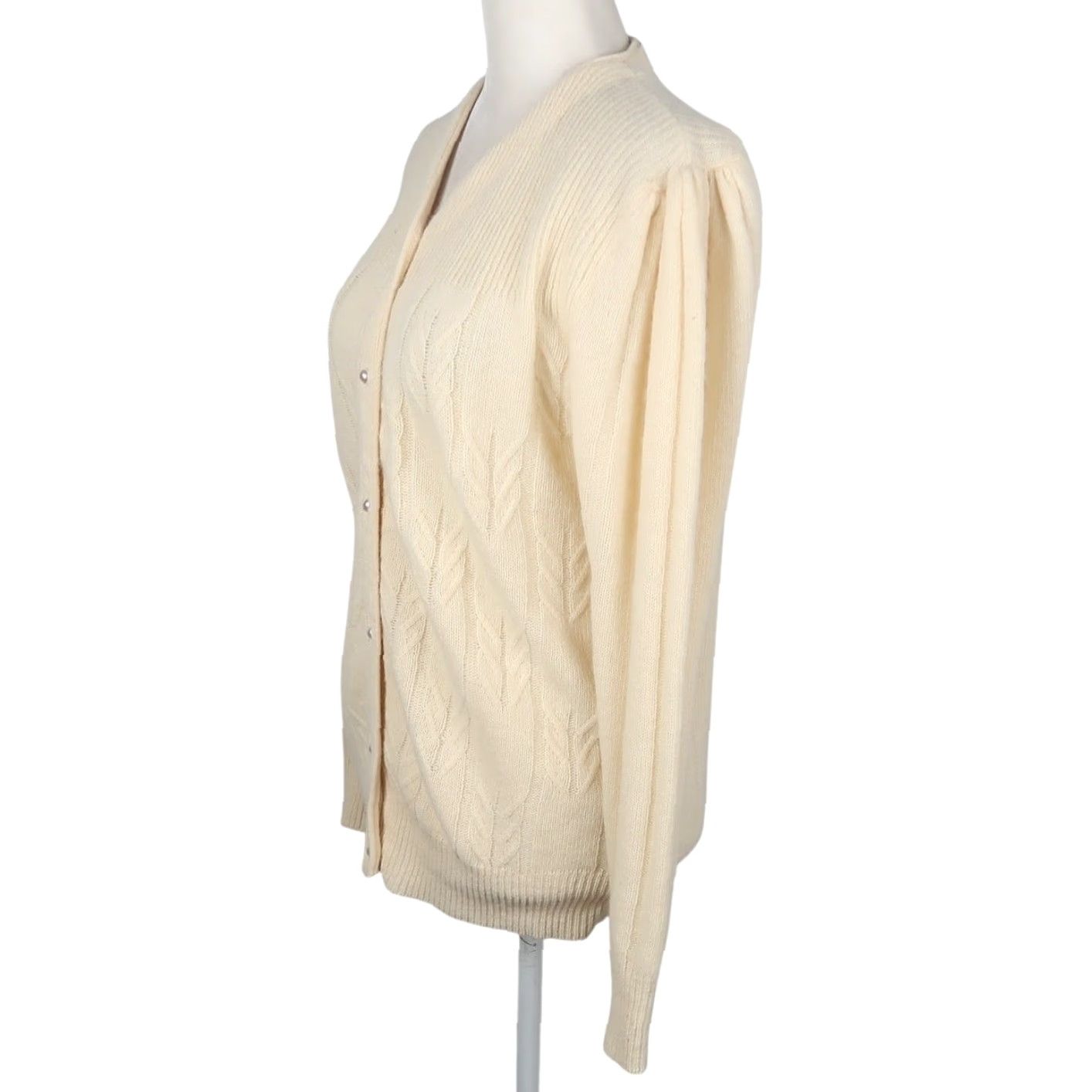 Vintage VINTAGE Crystal Cardigan Women Sweater S Angora Wool Nylon Cream 90s 80s Knit Long Sleeve Size S / US 4 / IT 40 - 3 Thumbnail