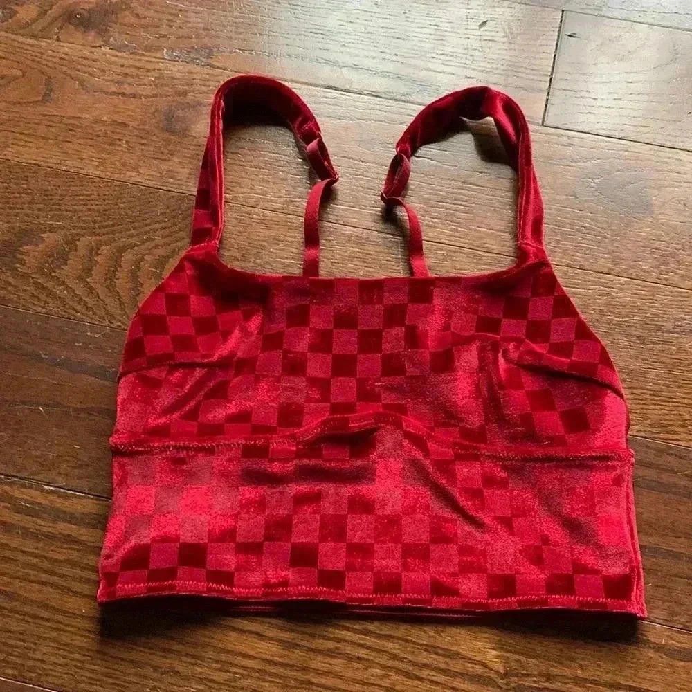 Designer Stylish Red Checker Pattern Cropped Top Size XS / US 0-2 / IT 36-38 - 2 Thumbnail