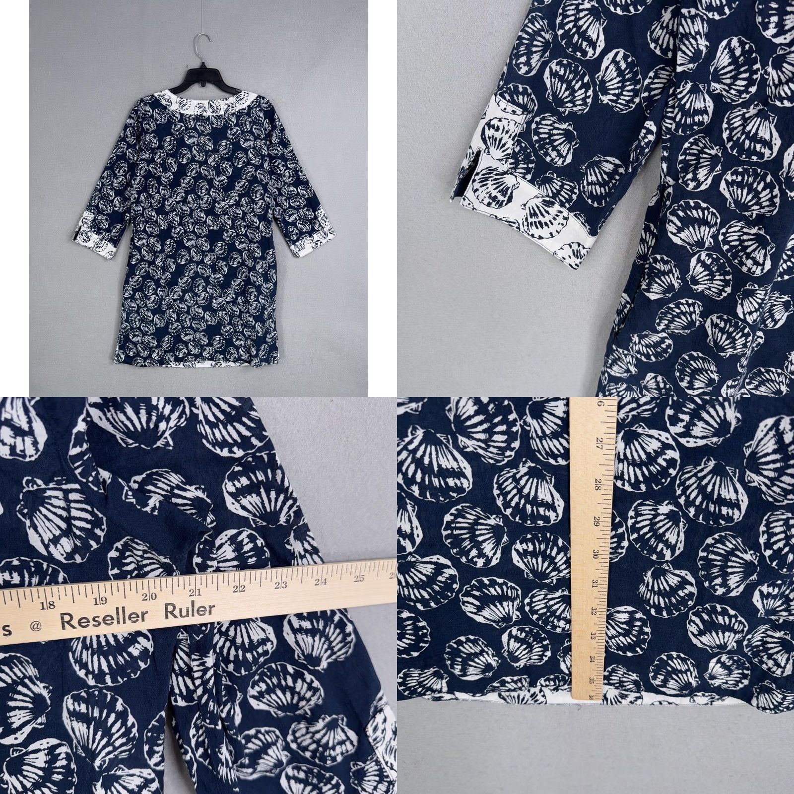 Talbots Talbots Dress Womens Medium Blue Shell Print V Neck Shift Pockets 3/4 Sleeve Size M / US 6-8 / IT 42-44 - 8 Thumbnail