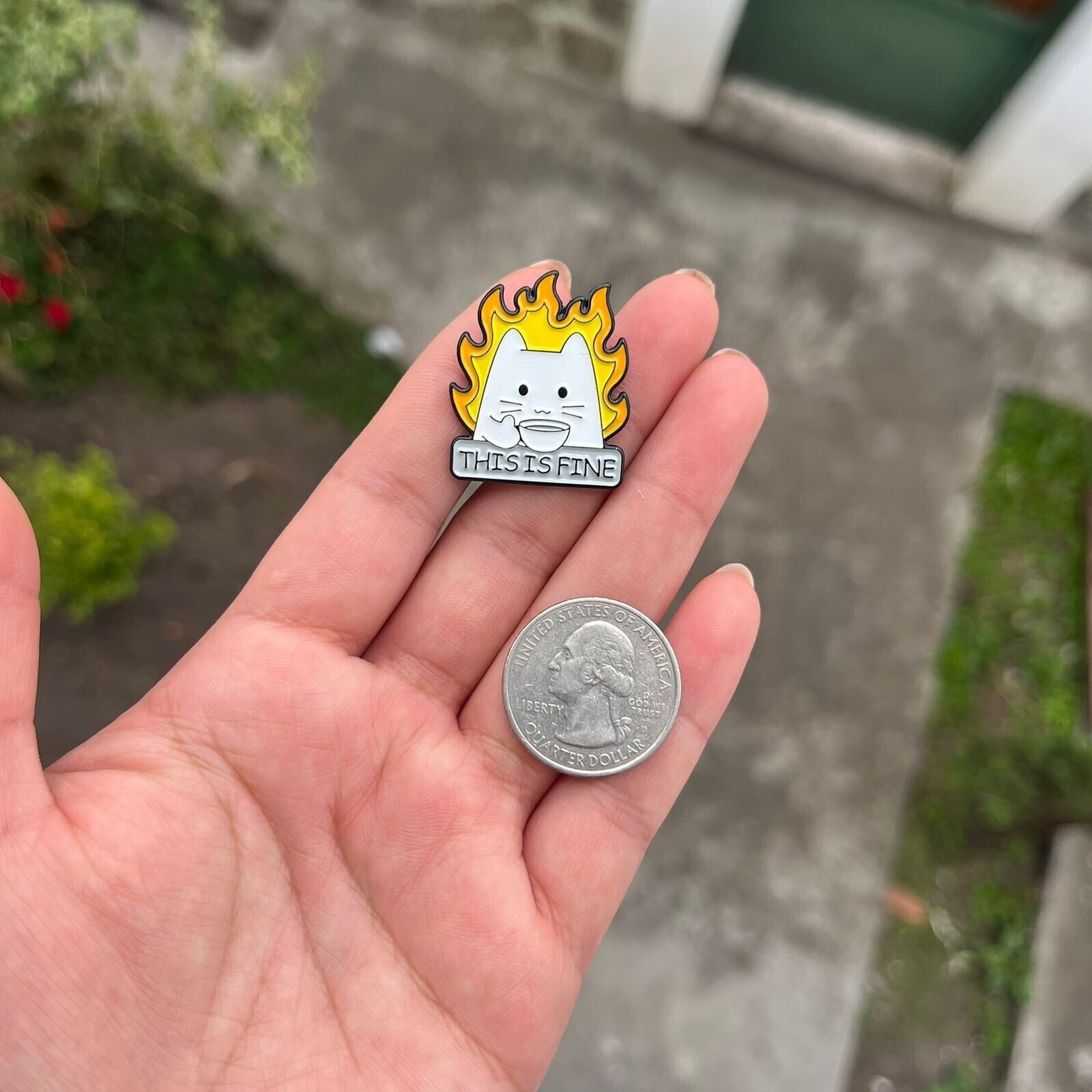 Other New This Is Fine Fire Meme White Cat Funny Metal Pin Badge B Size ONE SIZE - 3 Thumbnail