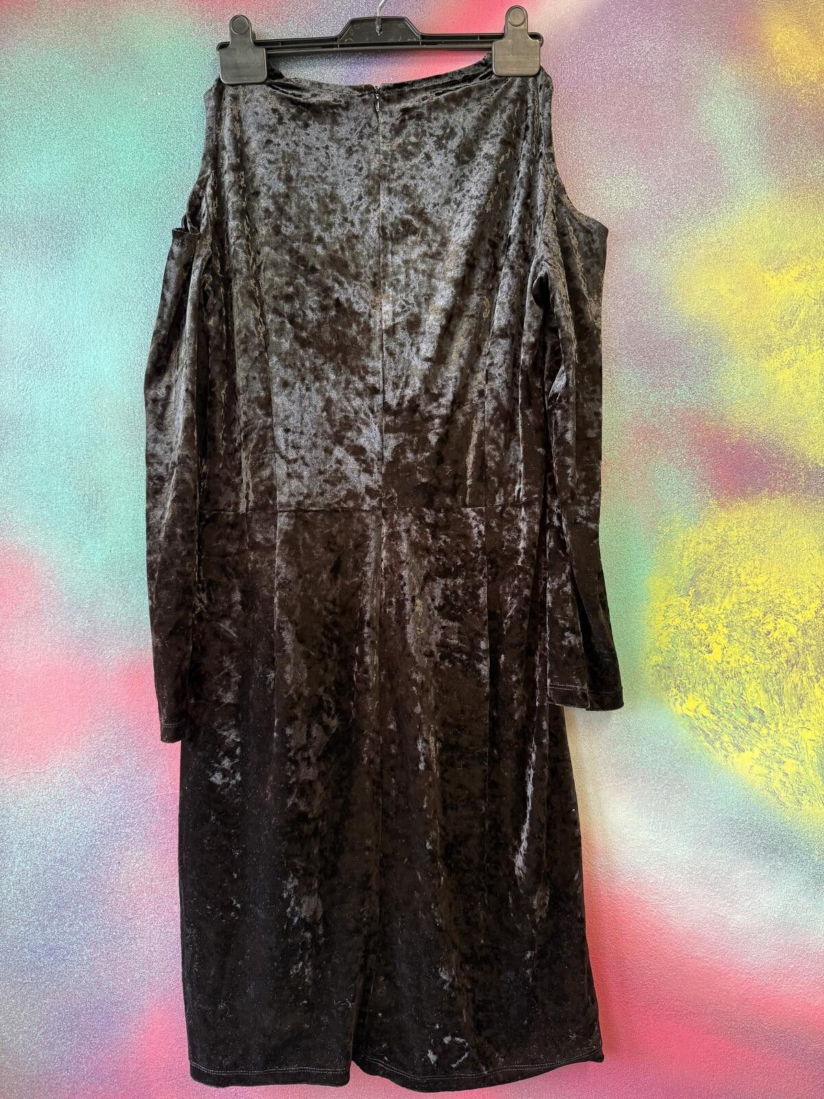 Other ✨ Black Crushed Velvet Cold-Shoulder Wrap Dress ✨ Size XL / US 12-14 / IT 48-50 - 3 Thumbnail