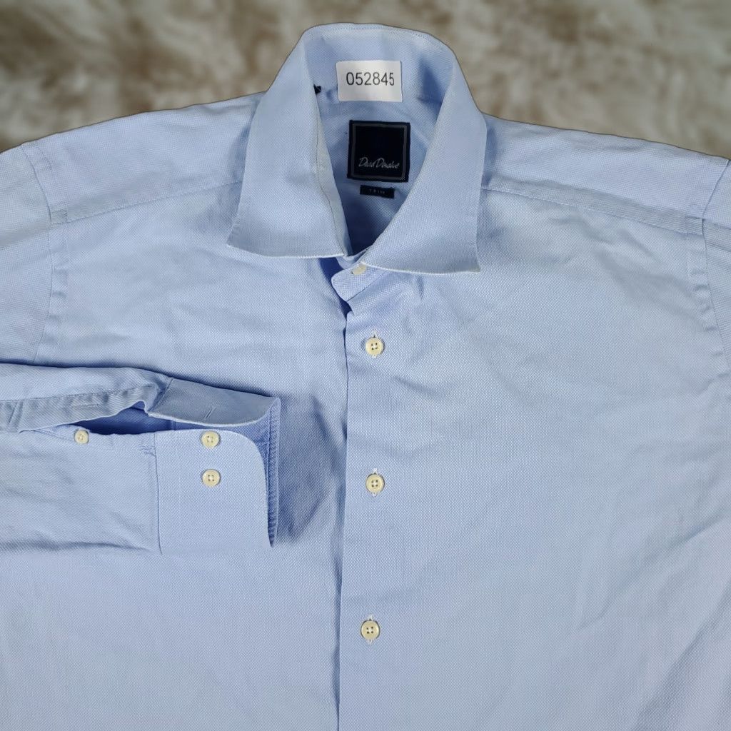 David Donahue David Donahue Dress Shirt Mens Size 17 Blue Button-Up Long Sleeve Solid Non-Iron Modern American Size 46R - 1 Thumbnail