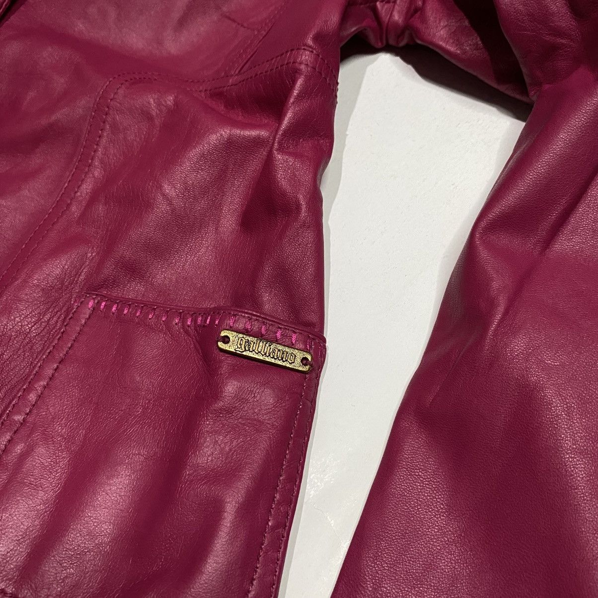 John Galliano ARCHIVE JOHN GALLIANO PINK LEATHER BLAZER Size L / US 10 / IT 46 - 4 Thumbnail