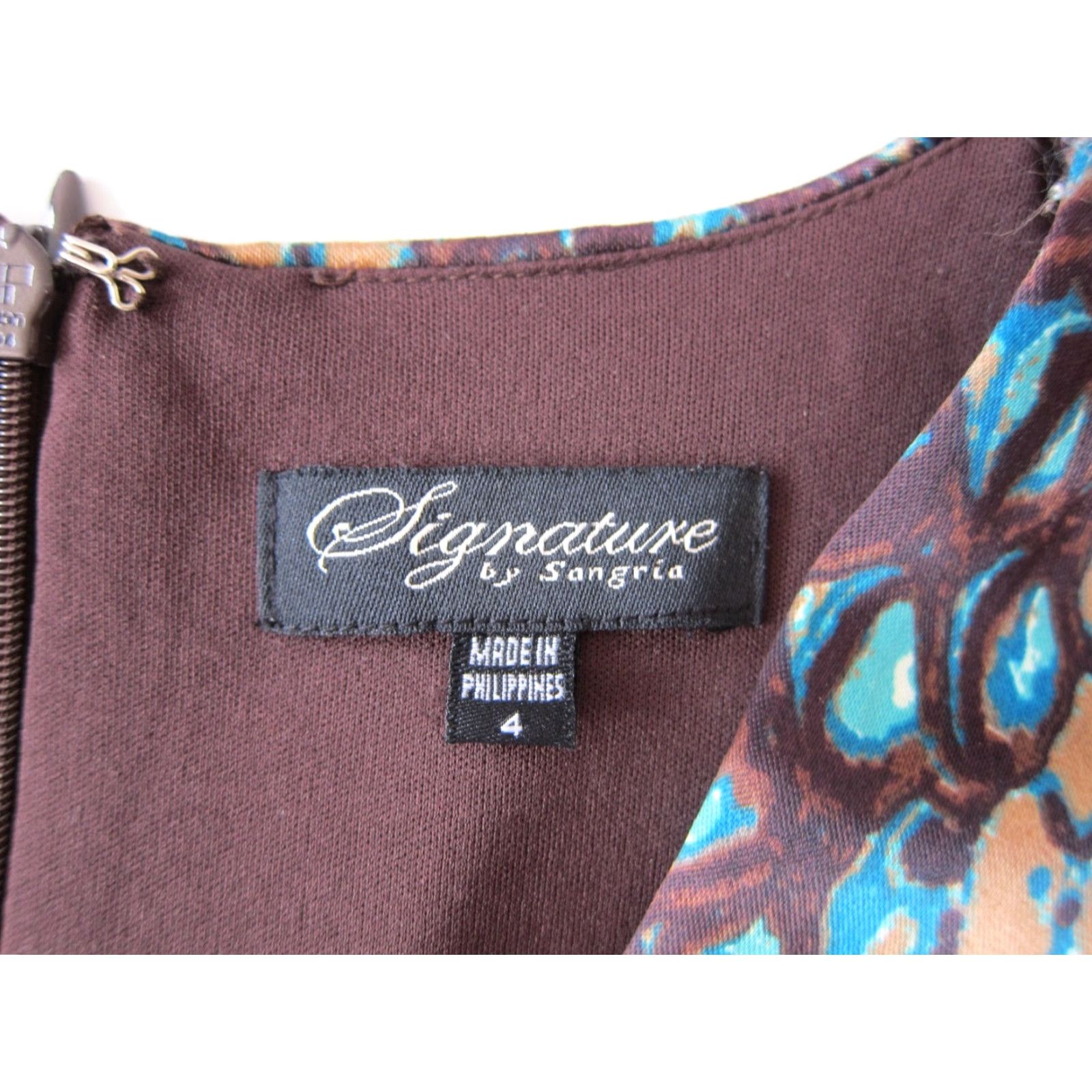 Vintage Signature Sangria Dress Snake Print Sheath Brown 4 V-Neck Cap Sleeves Ruched Empire Knee Length Satin Women Size S / US 4 / IT 40 - 4 Thumbnail