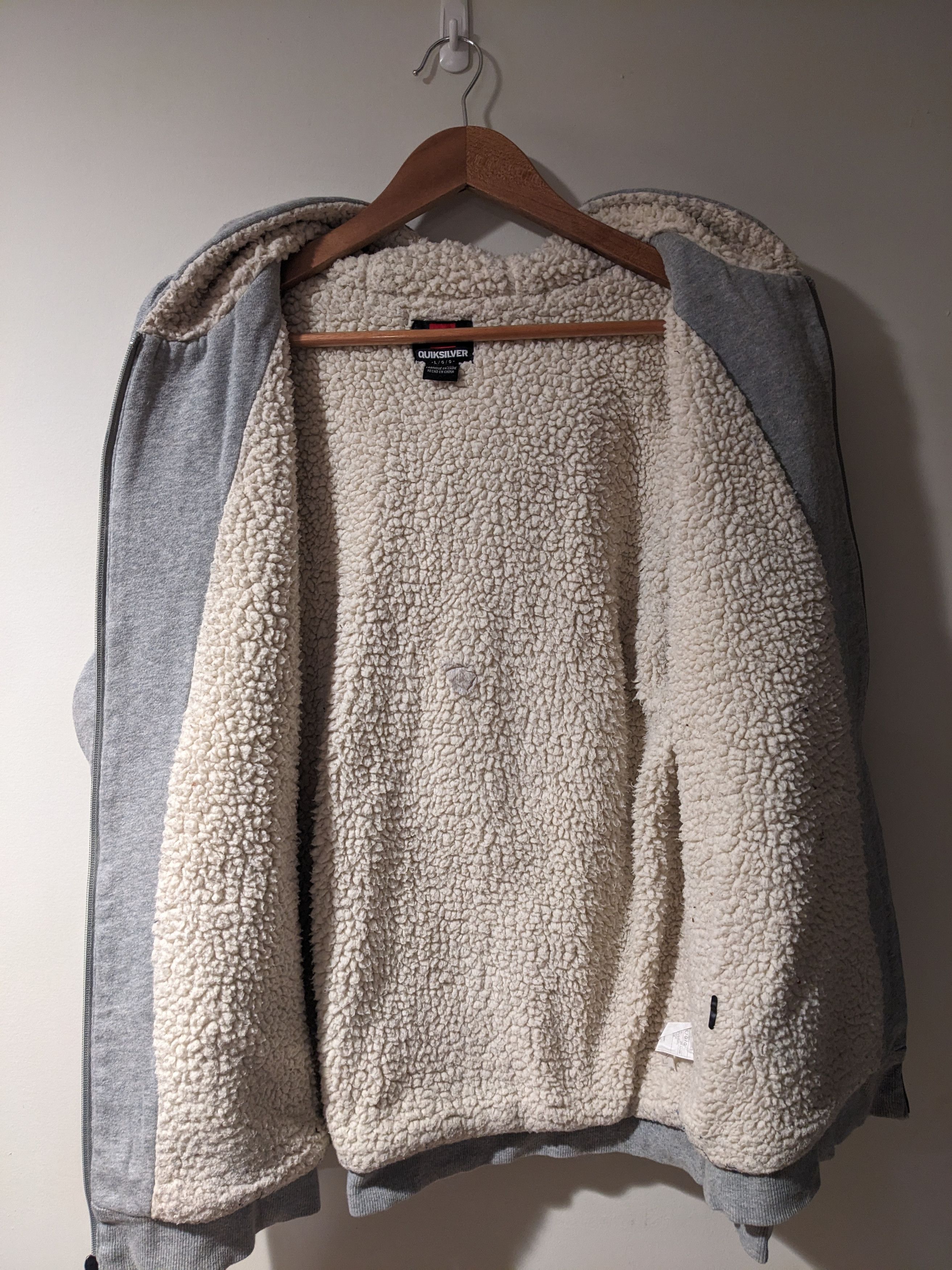 Quiksilver × Vintage Vintage Y2K Quiksilver Gray Sherpa Lined Full Zip Hoodie Size US L / EU 52-54 / 3 - 4 Thumbnail