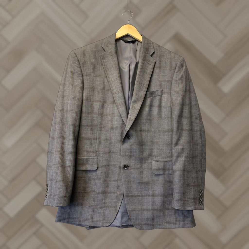 Jos. A. Bank VINTAGE Jos. A. Bank Men's Wool Blazer Jacket 40L Gray Brown Plaid Two-Button Fall Winter Sports Size 40L - 1 Thumbnail