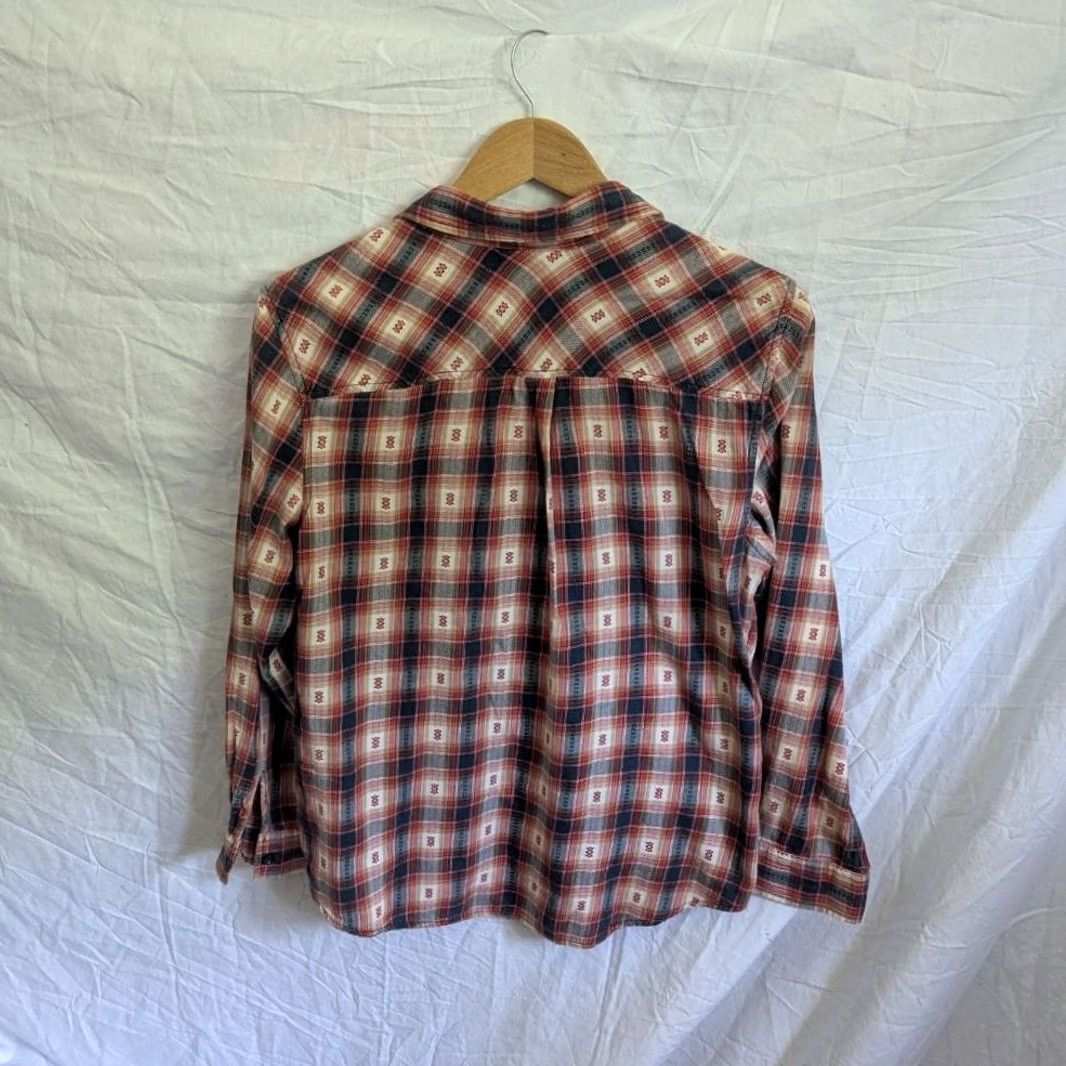 Faded Glory Orange Dobby Plaid Button Front Shirt Womens M 12-14 100% Cotton Southwest Boho Shirt Size M / US 6-8 / IT 42-44 - 2 Thumbnail