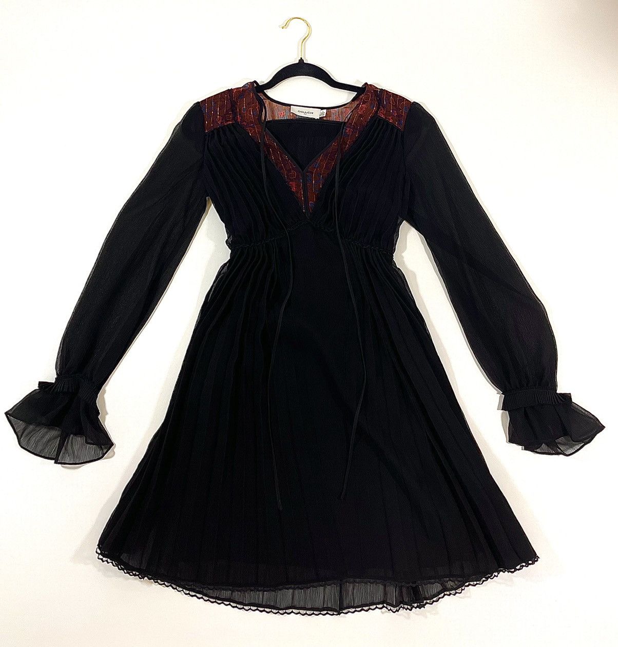 Coach Coach 1941 NWT Print Pleated Dress With Neck Tie Black Size XS / US 0-2 / IT 36-38 - 1 Thumbnail
