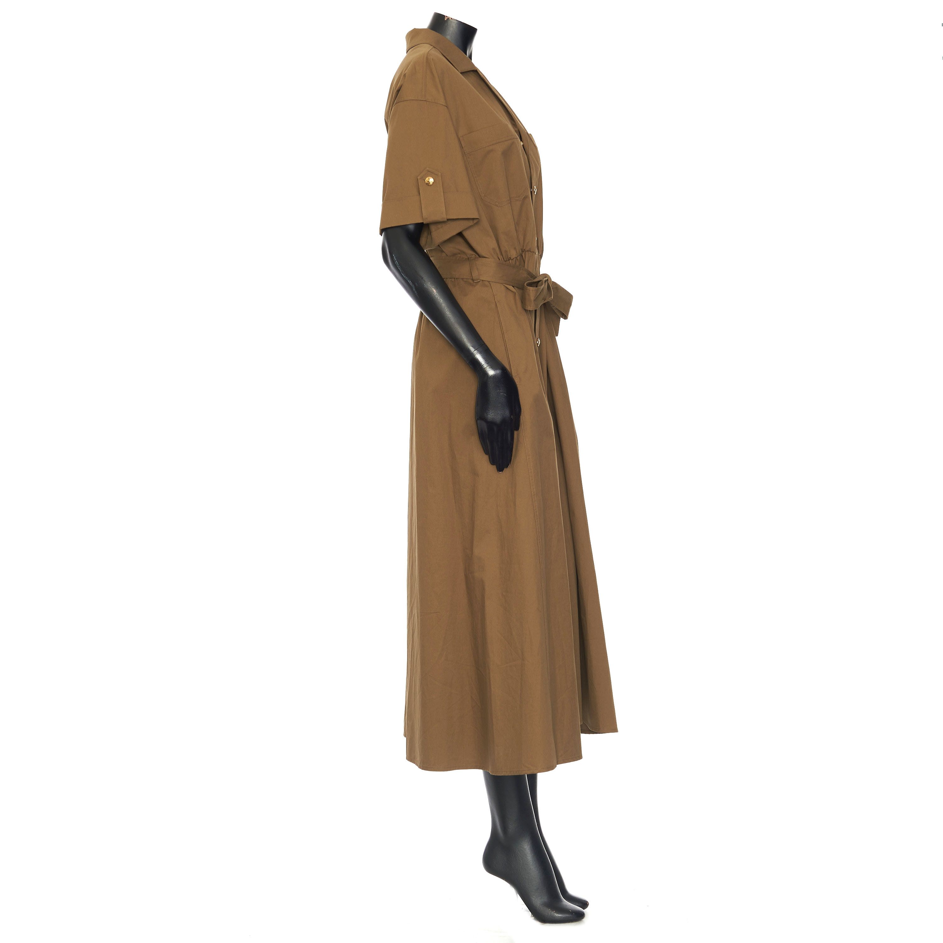 Celine Short-Sleeved Safari Dress In Olive Green Cotton Twill Size L / US 10 / IT 46 - 7 Thumbnail